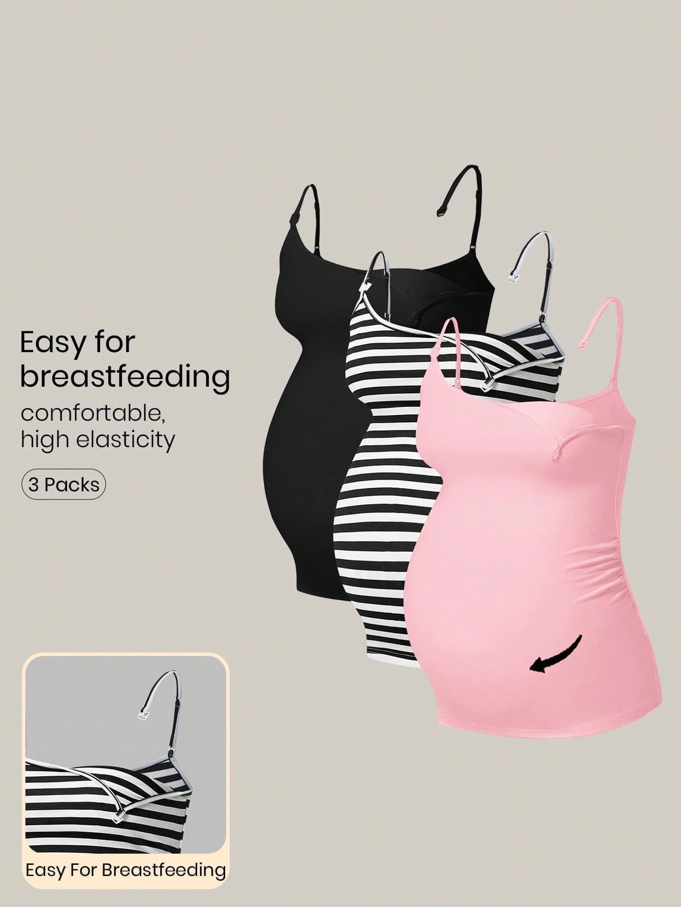 Modmama 3pcs Women Nursing Sets, Wool Lining, Tight Camisole And Pants, Suitable For Running, Fitness, Outdoor Sports