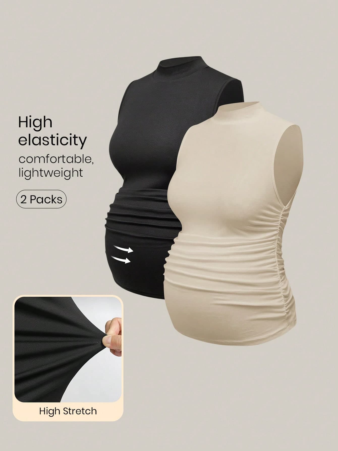 Modmama Pregnant Women's Solid Color Stand Collar Sleeveless Simple Casual Ruched Tank Top