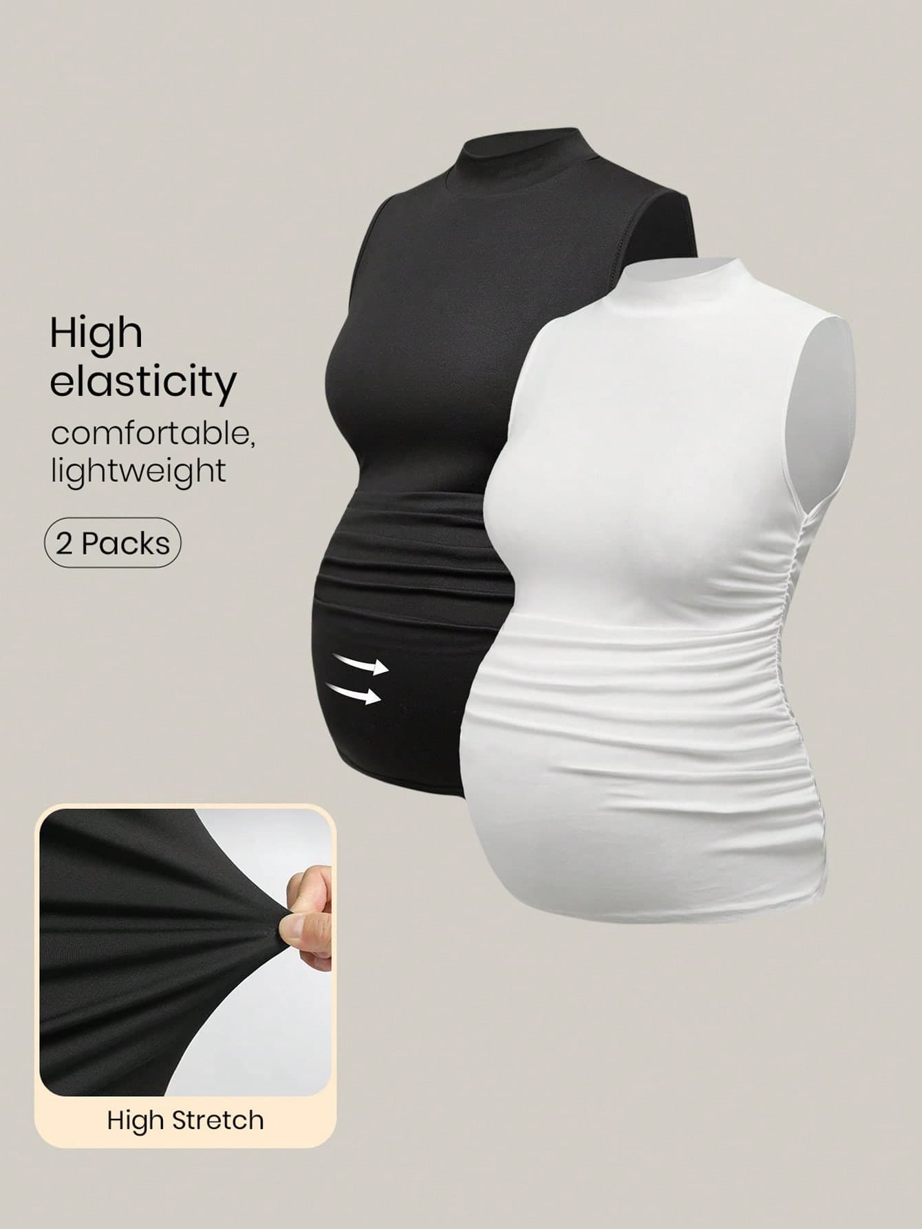 Modmama Maternity Plain Color Collared Casual Ruched Camisole, Summer Top