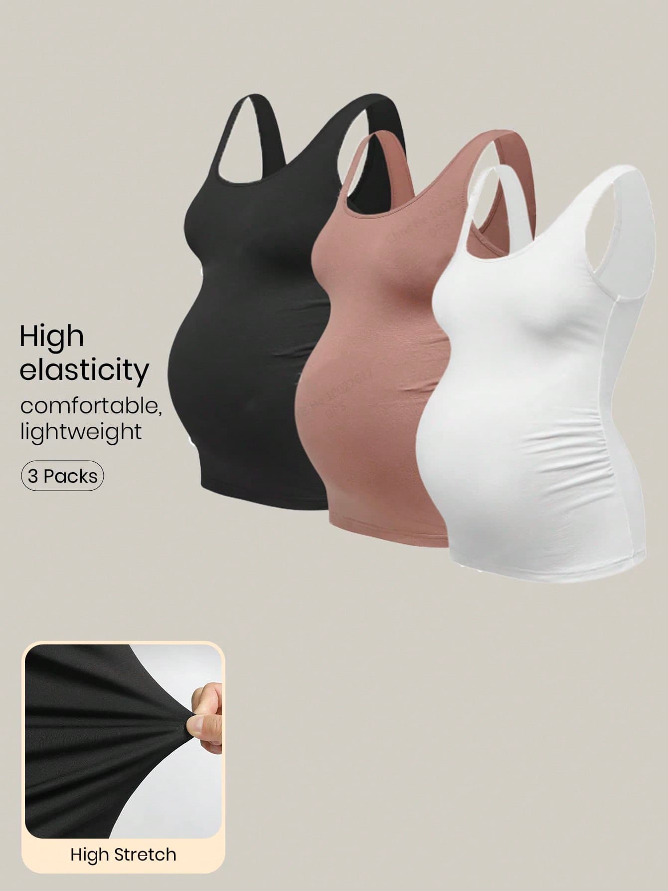 Modmama Maternity Summer Casual Tight Fitting Tank Top With Scoop Neck, Multicolor