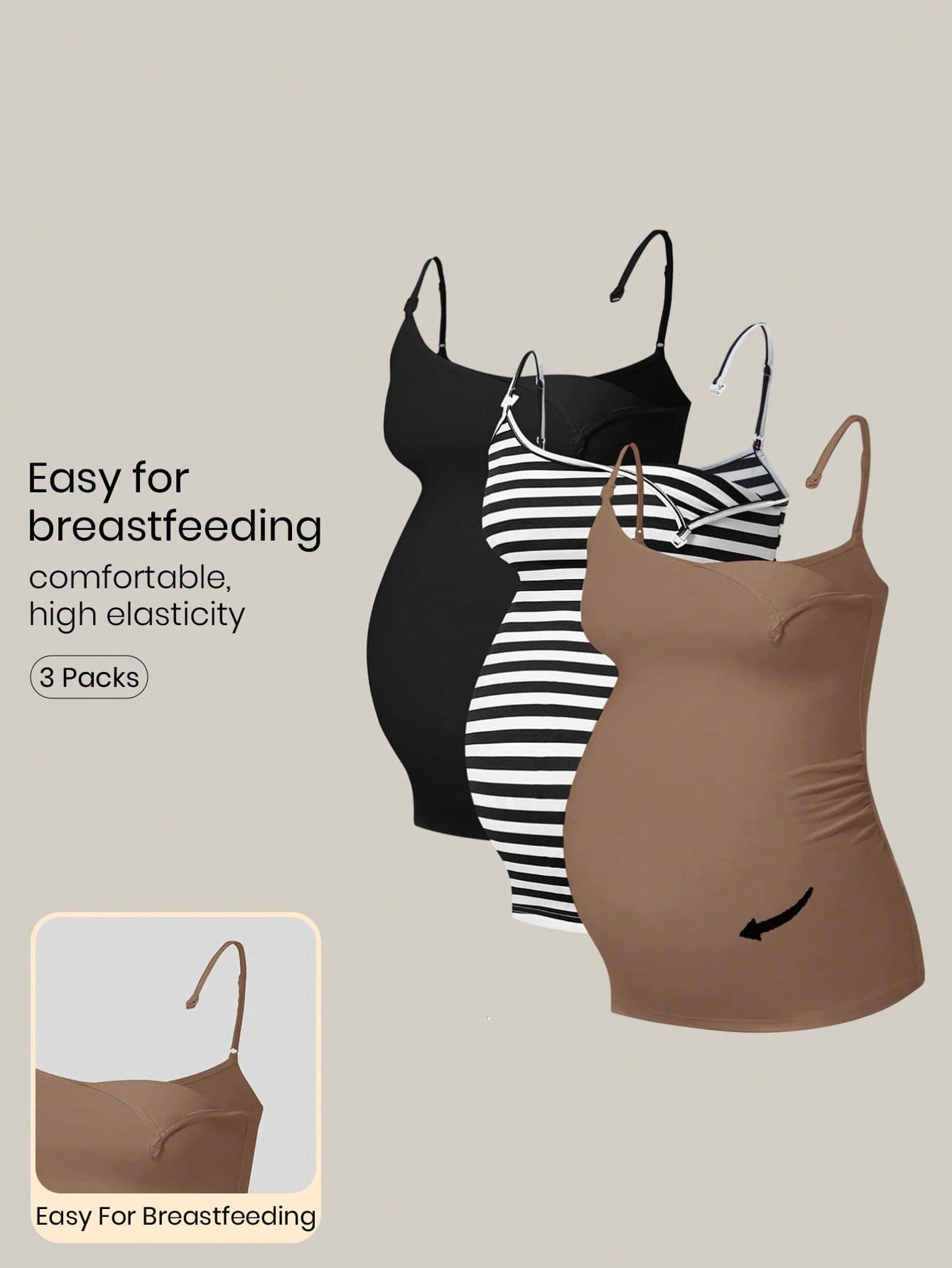 Modmama 3pcs Women Casual Sports Nursing Set, Includes: Wool Lining, Slim Fit Tank Top, Bottoms For Running, Fitness, Outdoor Activities
