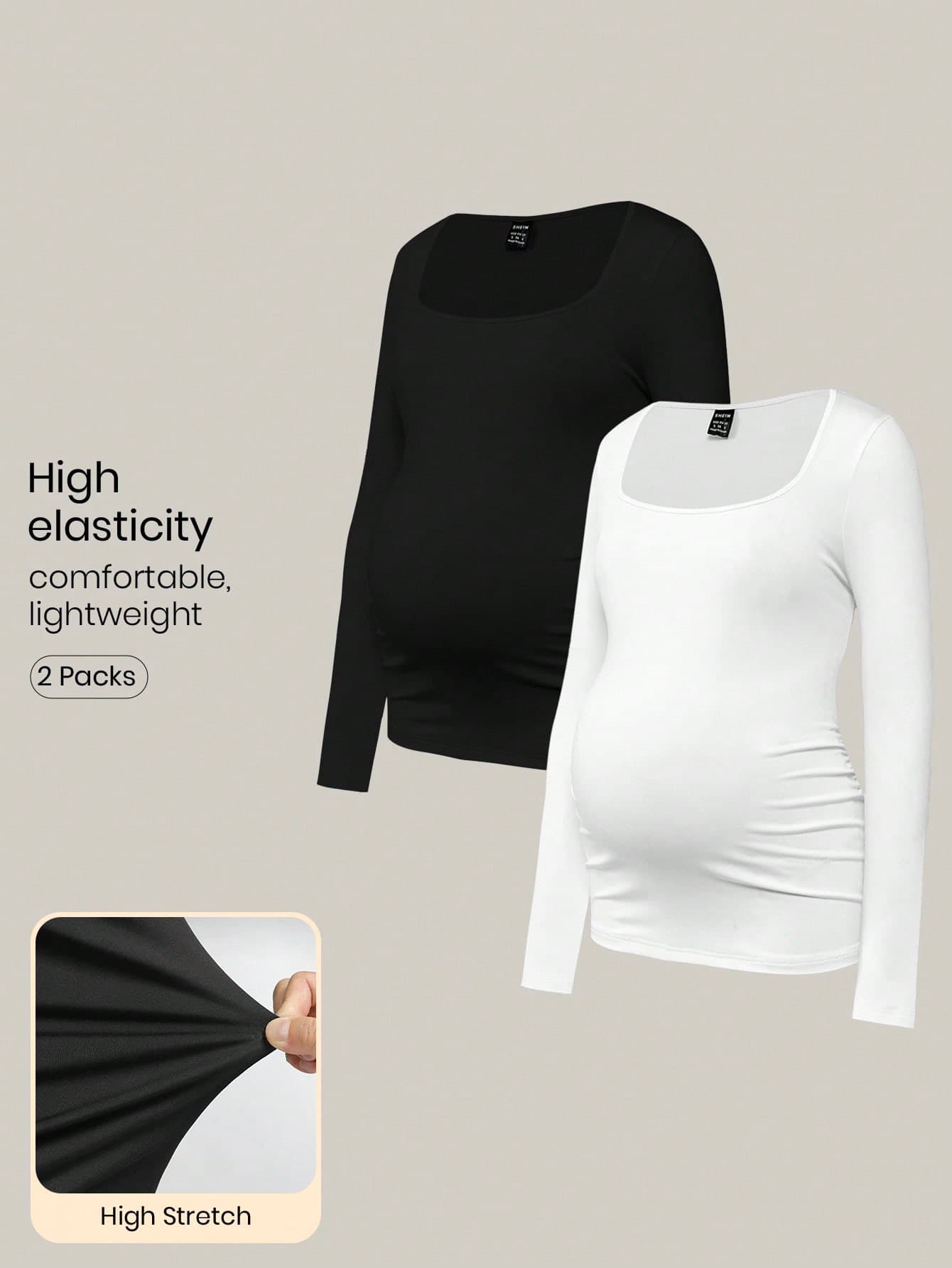 Modmama 2pcs Pregnant Women Skinny Long Sleeve Square Neck Casual T-Shirt Set, For Maternity Fall