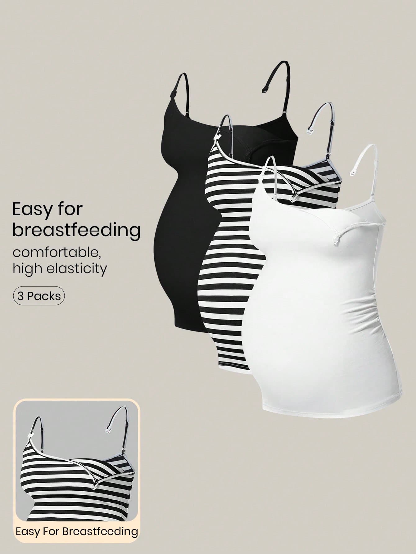 Modmama Maternity 3pcs Nursing Sports Set: Wool-Lined Tight Cami Top For Running, Fitness, Outdoor Sports, Travel
