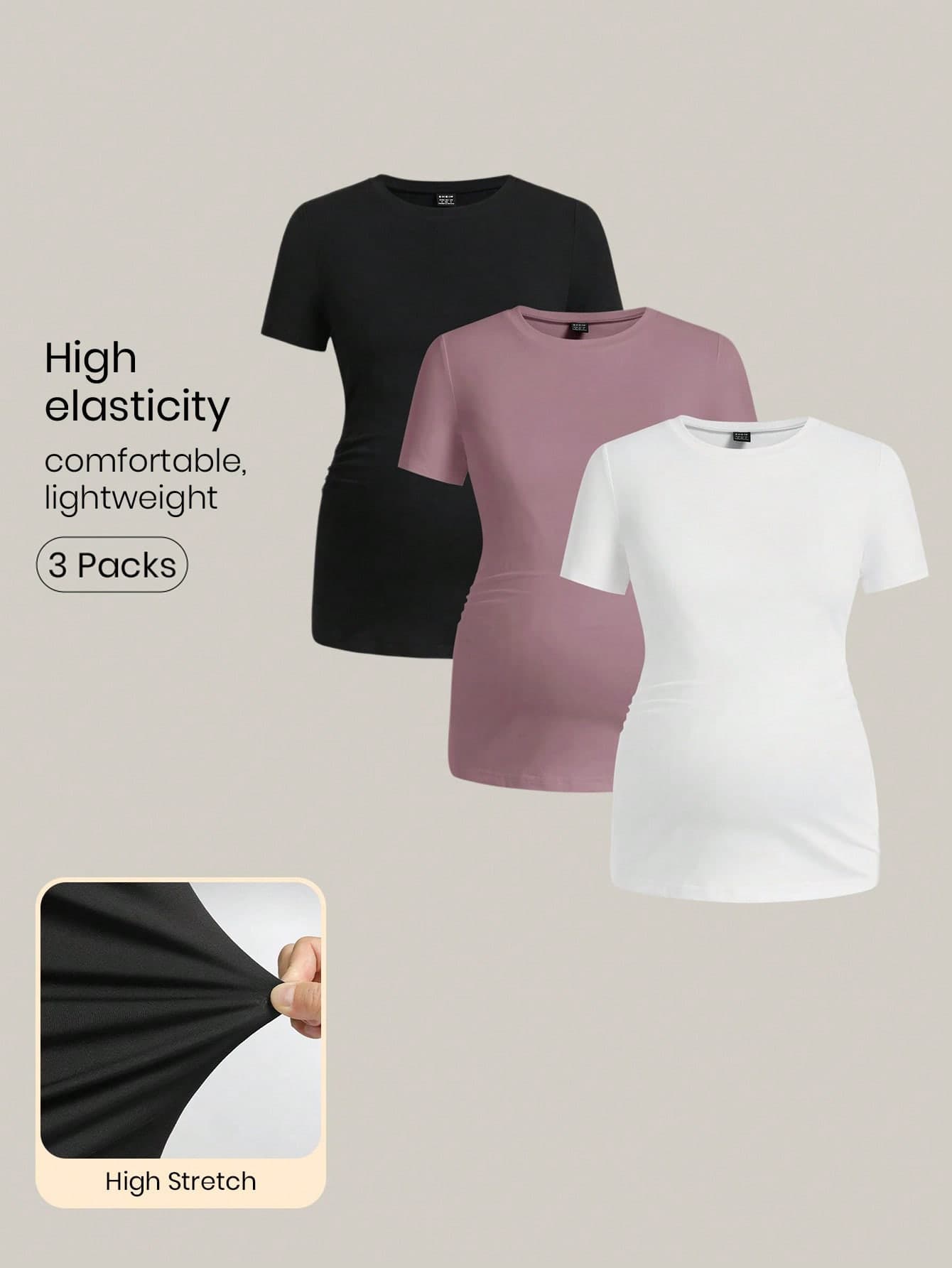 Modmama Maternity Short Sleeve Round Neck Solid Color Casual T-Shirt