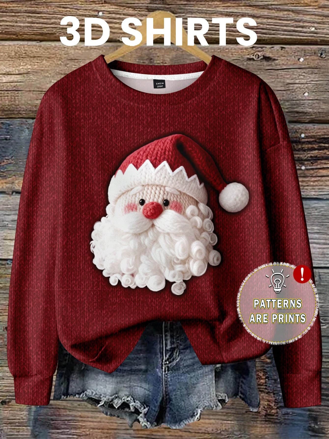 SHEIN LUNE Casual Minimalist Santa Claus Print Round Neck Loose Fit Women Sweatshirt Autumn Winter Clothes For Women, Christmas Santa Claus Red