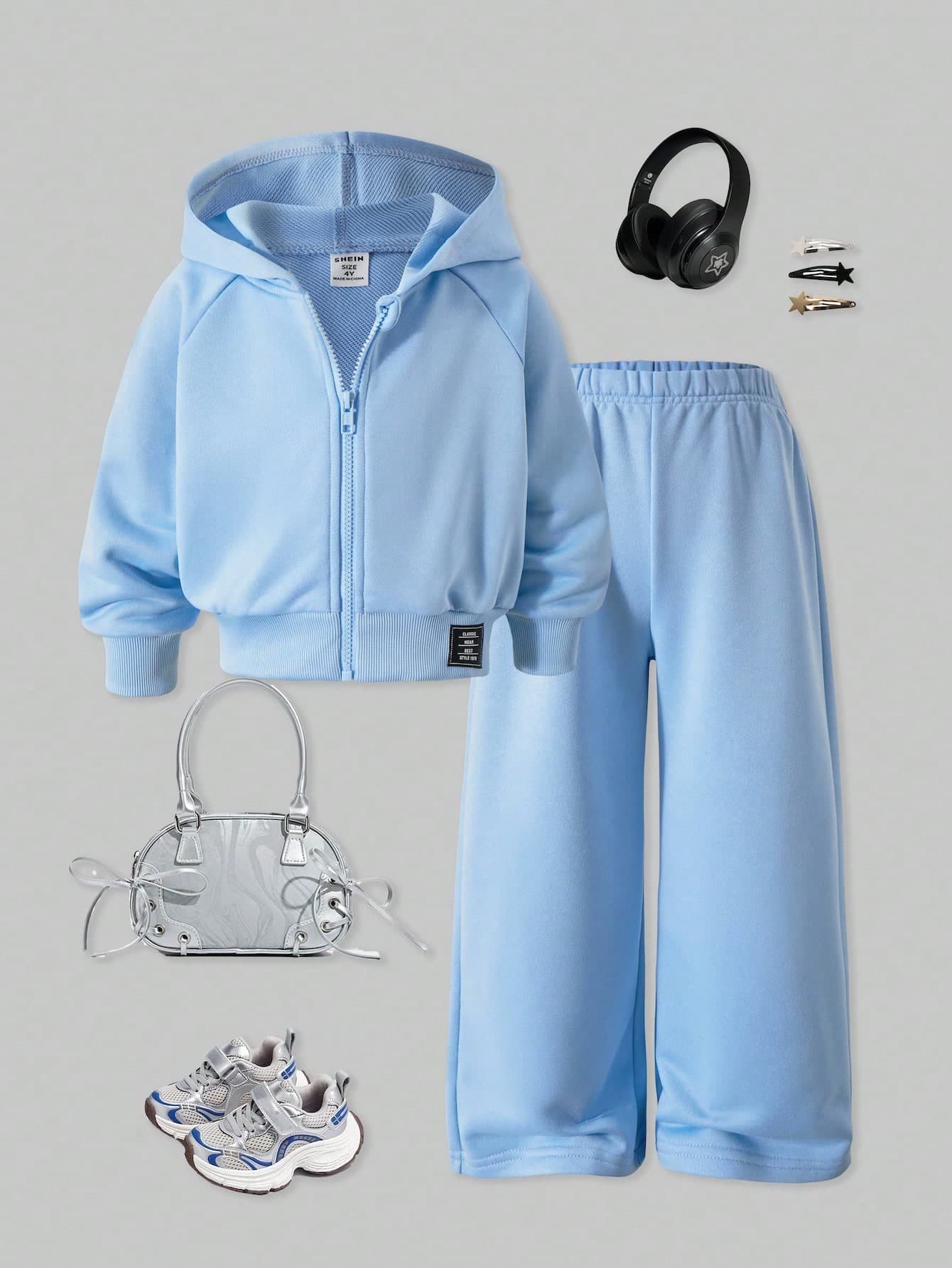 SHEIN ChillGRL Young Girl Casual College Style Hooded Loose Zip-Up Sweatshirt And Wide Leg Sweatpants Set,Back-To-School,Fall Winter Spring