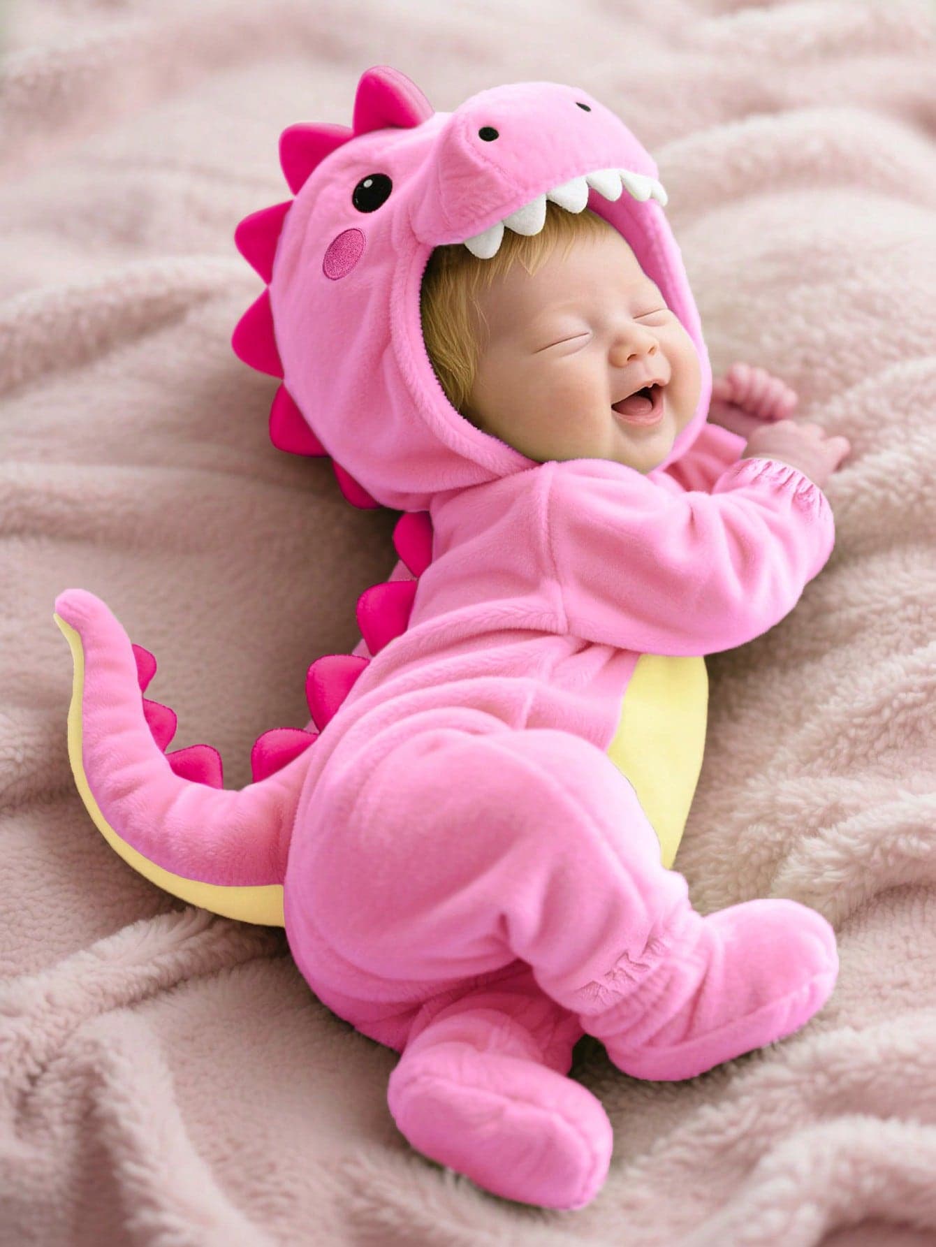 SHEIN Newborn Cute Funny Crystal Plush 3D Dinosaur Shaped Romper Light Pink Autumn Kawaii Sibling Matching Baby Girl Long Sleeve Outfit 3 Month Old Clothes