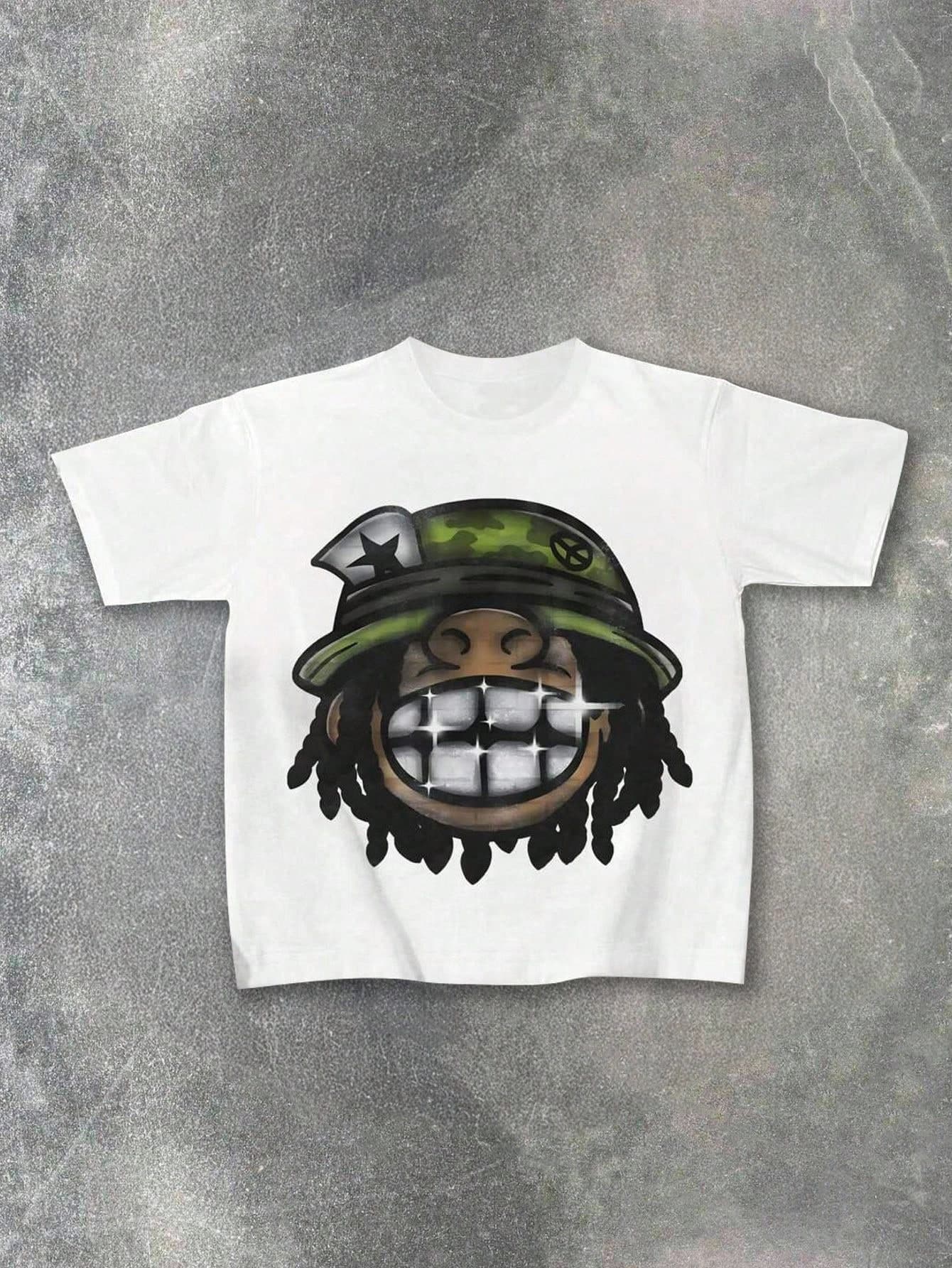 SHEIN Coolqubz Teen Boys Black Graphic Print Short Sleeve T-Shirt, Fashionable & Comfortable Apparel, Great For Graduation Gift, Spring/Summer