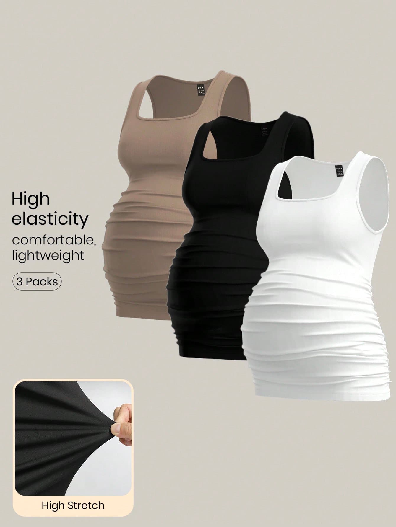 Modmama 3pcs Maternity Women's Solid Color Sleeveless Tank Tops, Casual & Simple, Perfect For Summer