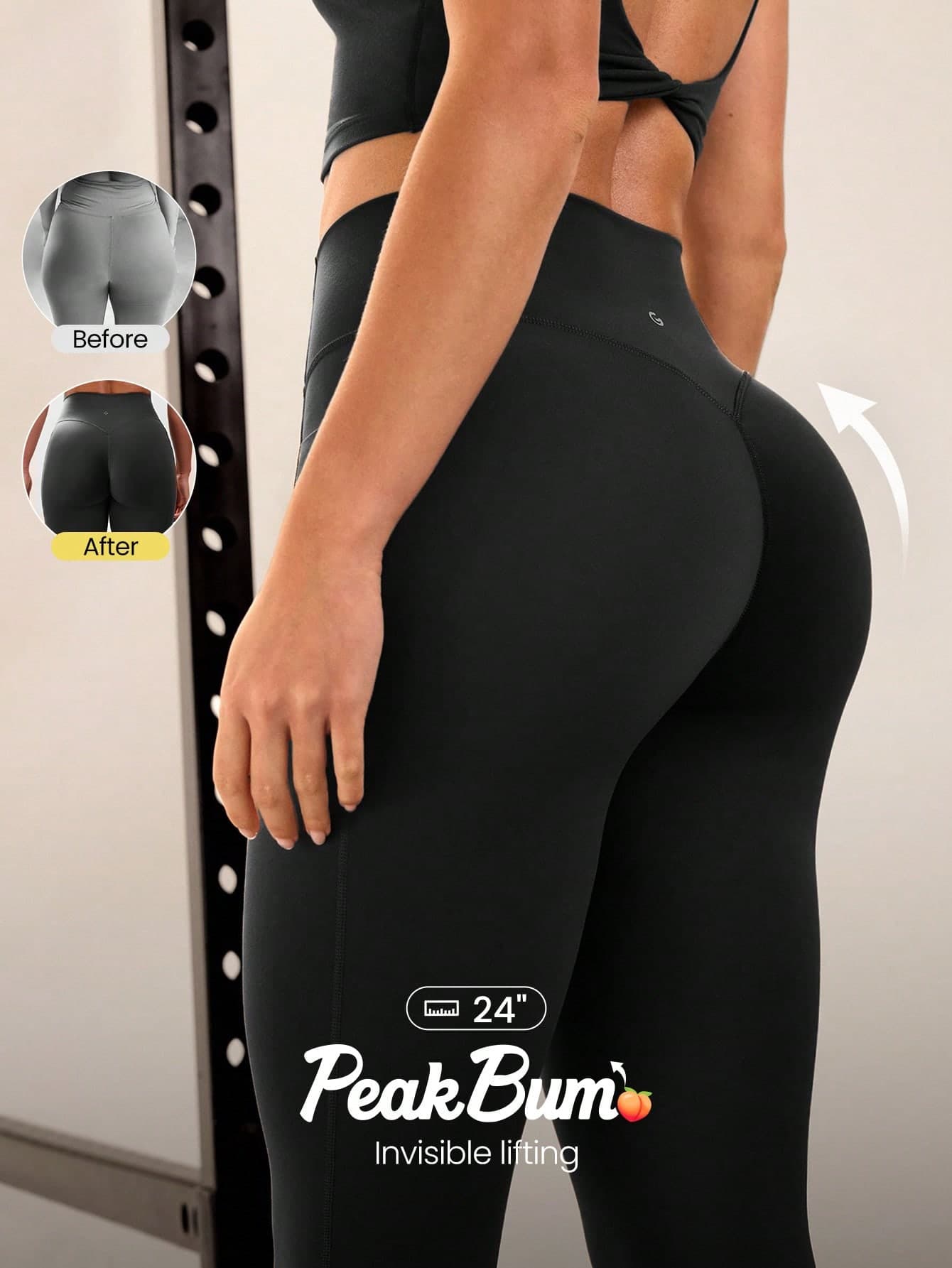GLOWMODE 24" Peakbum Powersculpt™-Air Sculpt Flex Sweat-Wicking Cool Feel V-Waist Butt-Lifting Leggings High Impact Workout Running Training Spring Summer