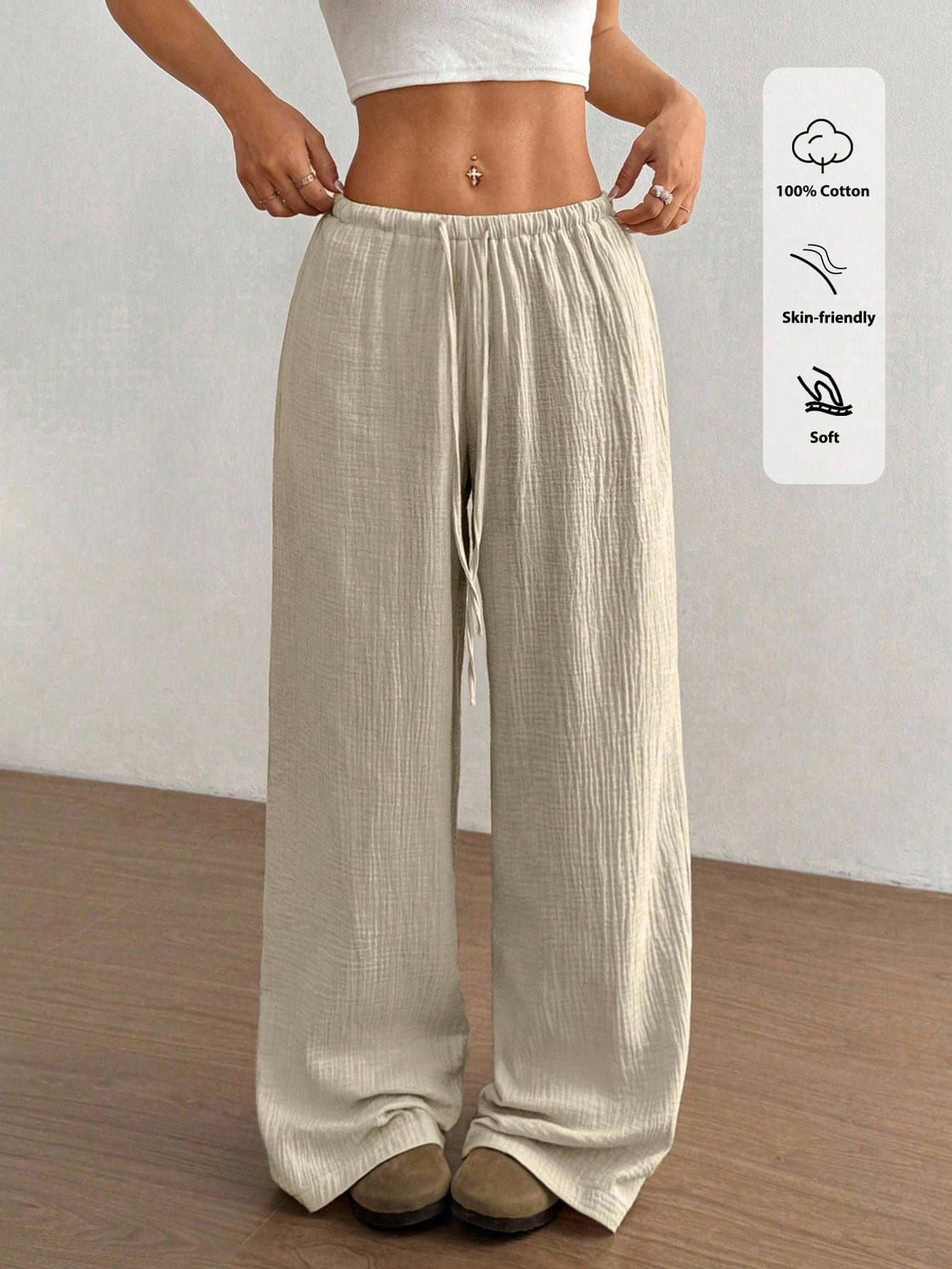 Flirla Women's Ultra Low Waist Casual Cotton Straight Leg Pants Fall Cloth For Women