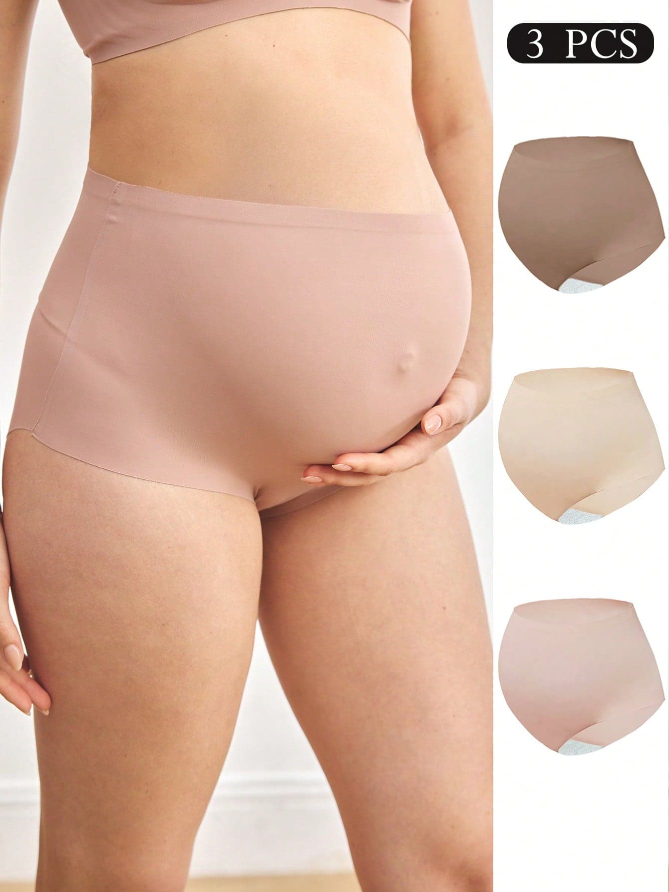 Moonlight&Mama 3pcs Maternity Seamless High Waist Comfortable Panties, Solid Color