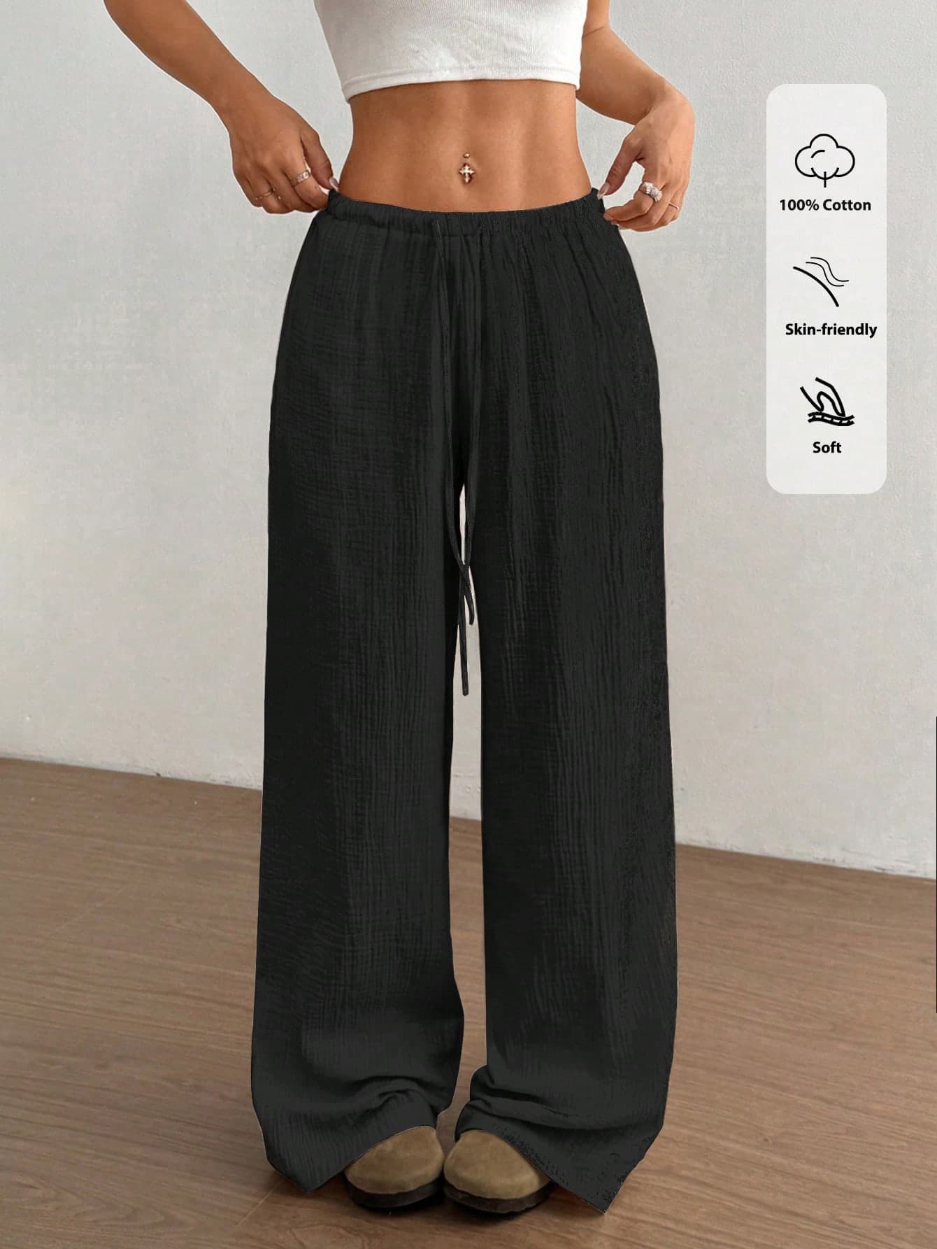 SHEIN Unity Women's Ultra-Low Waist Casual Straight Cotton Long Pants Fall Cloth For Women