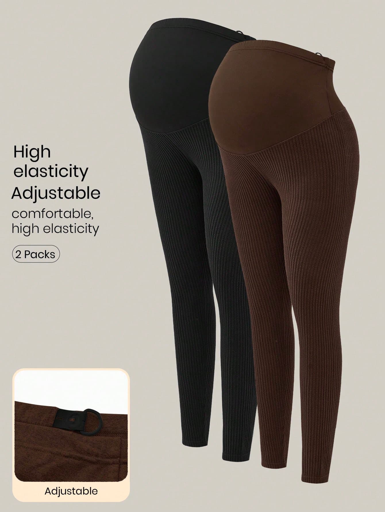 Modmama 2pcs Maternity Solid Color Basic Knitted Leggings, Casual Daily Wear