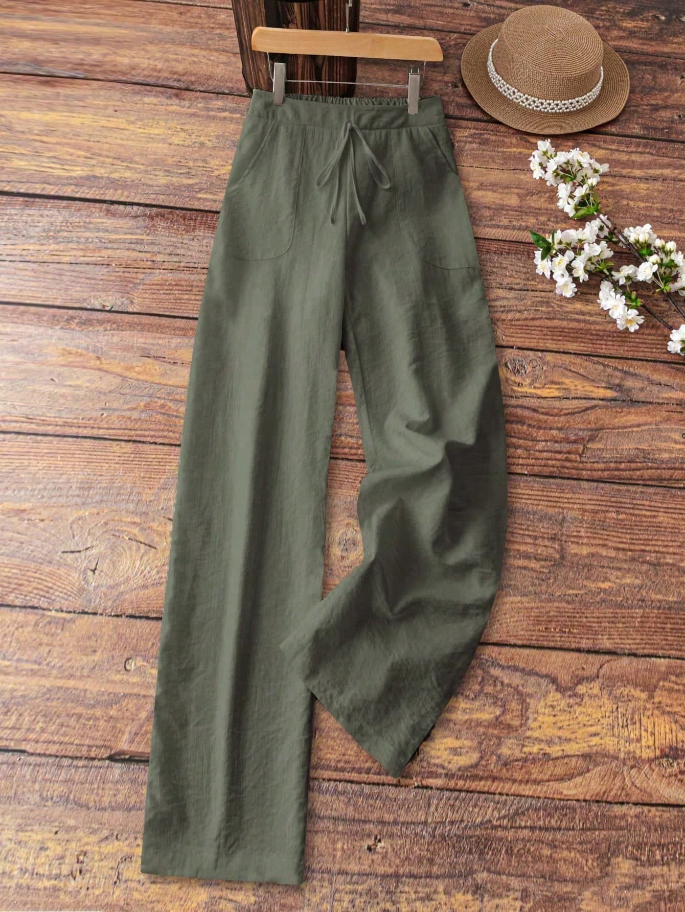 Franclia Petite Women's Elegant Vacation Casual Linen Look Pants Fall Cloth For Women ,Petite Women