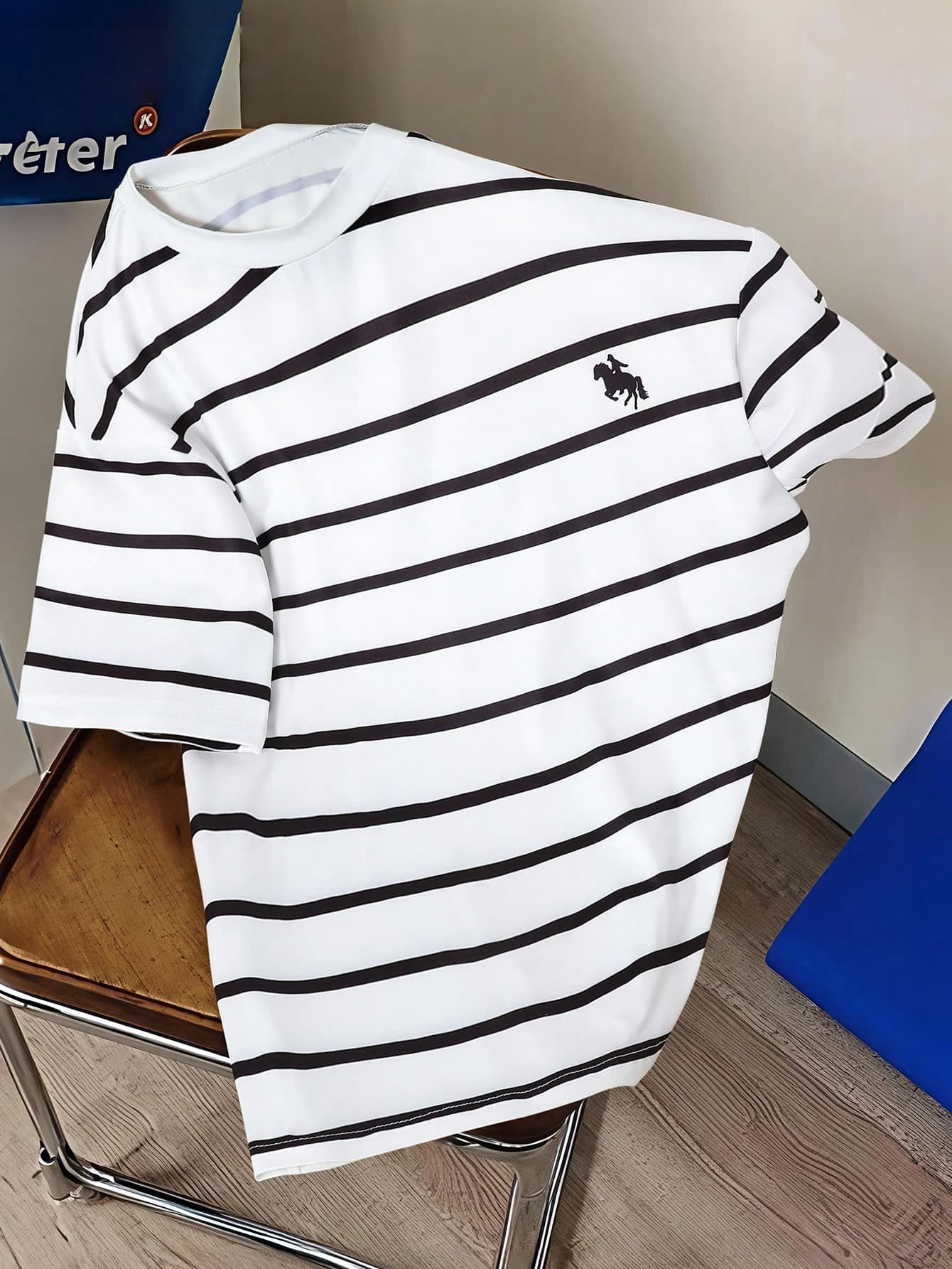 Mirajuku 1pc Men & Teenage Boys' Casual Slim Fit Knit Striped Crew Neck T-Shirt,White,Summer,Graduation,Back-To-School,Comfortable Fabric,New Spring Collection