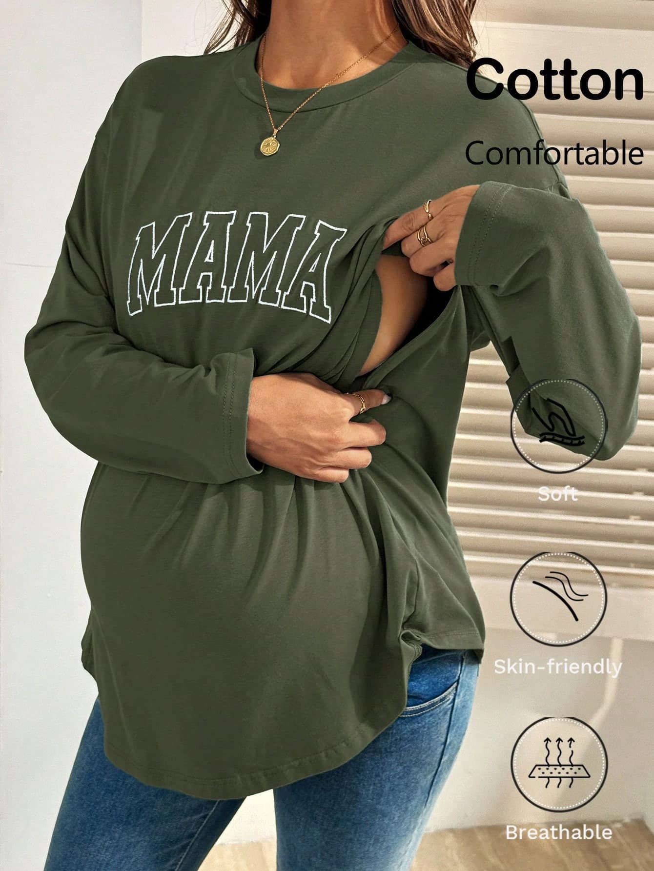 SHEIN Maternity Casual Letter Print Nursing Top, Autumn Mama Shirt Pregnancy Shirts Breastfeeding Shirt Maternity Shirt World Cup Fall