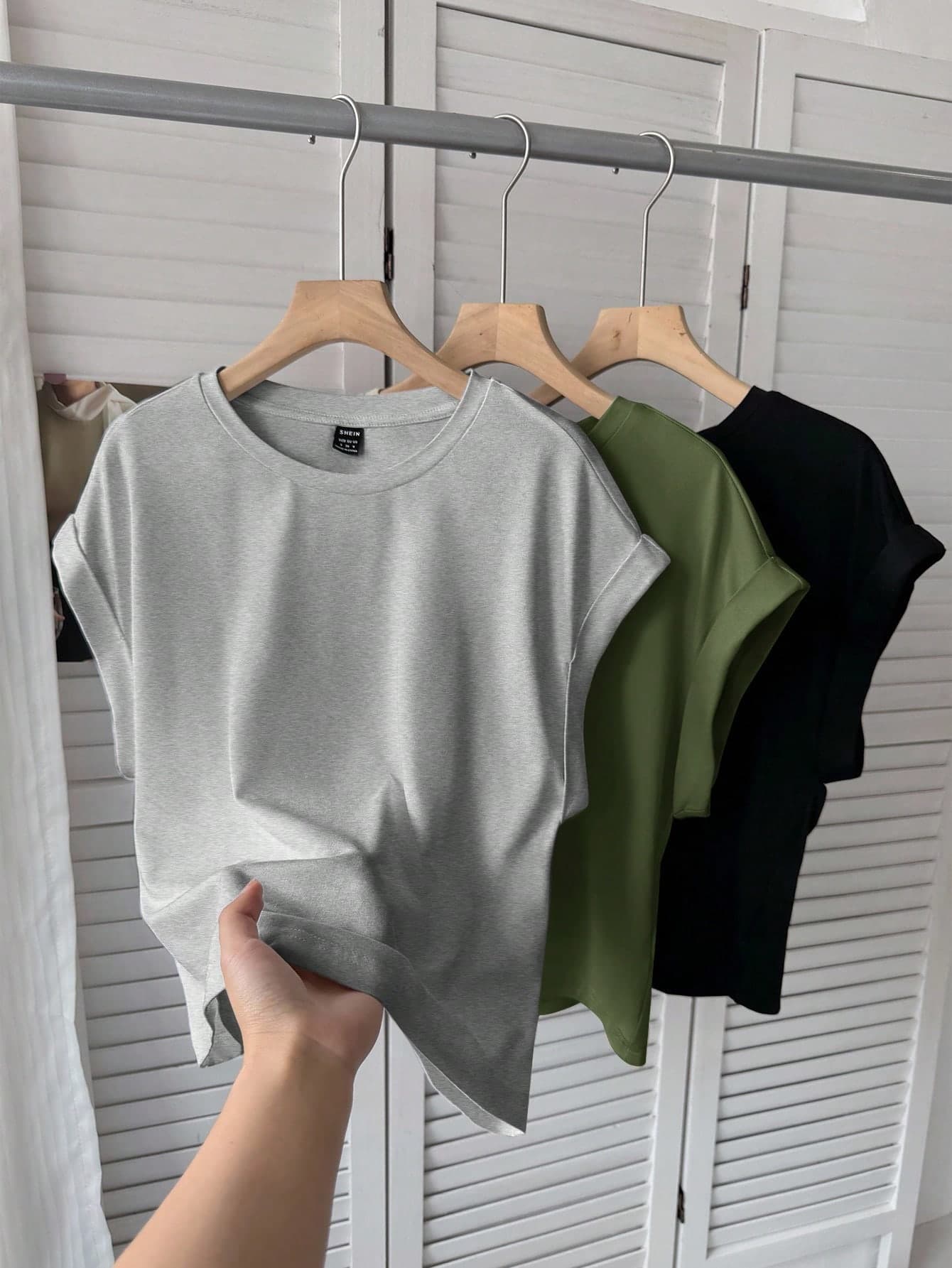 SHEIN LUNE 3pcs Women's Casual Solid Color Basic Short Sleeve T-Shirt, 3 Pack Plain Top