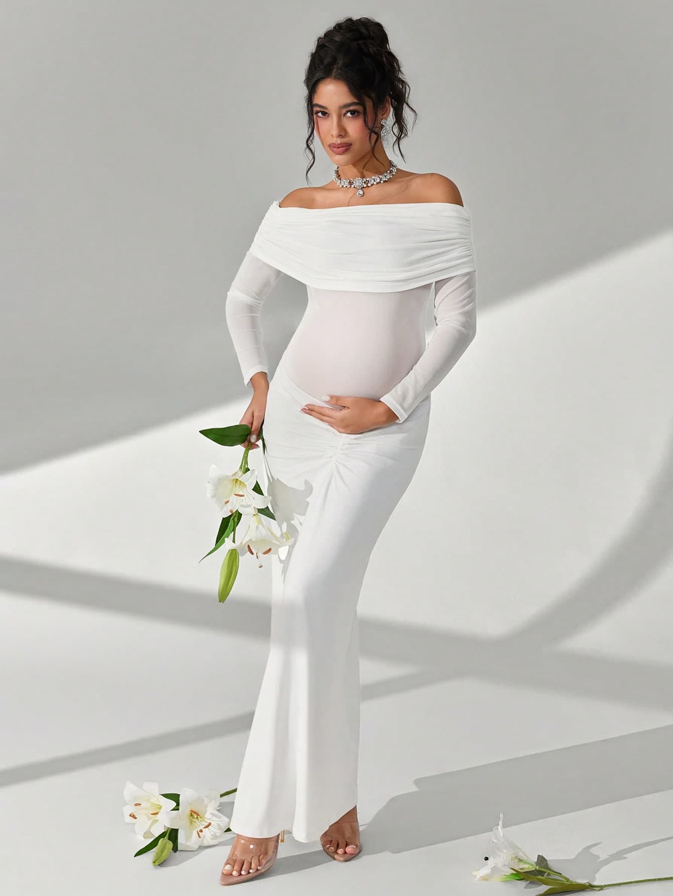 Cheriluna Maternity Elegant Maternity Dress With Long Sleeves, Atmospheric Maternity Gown For Photoshoot