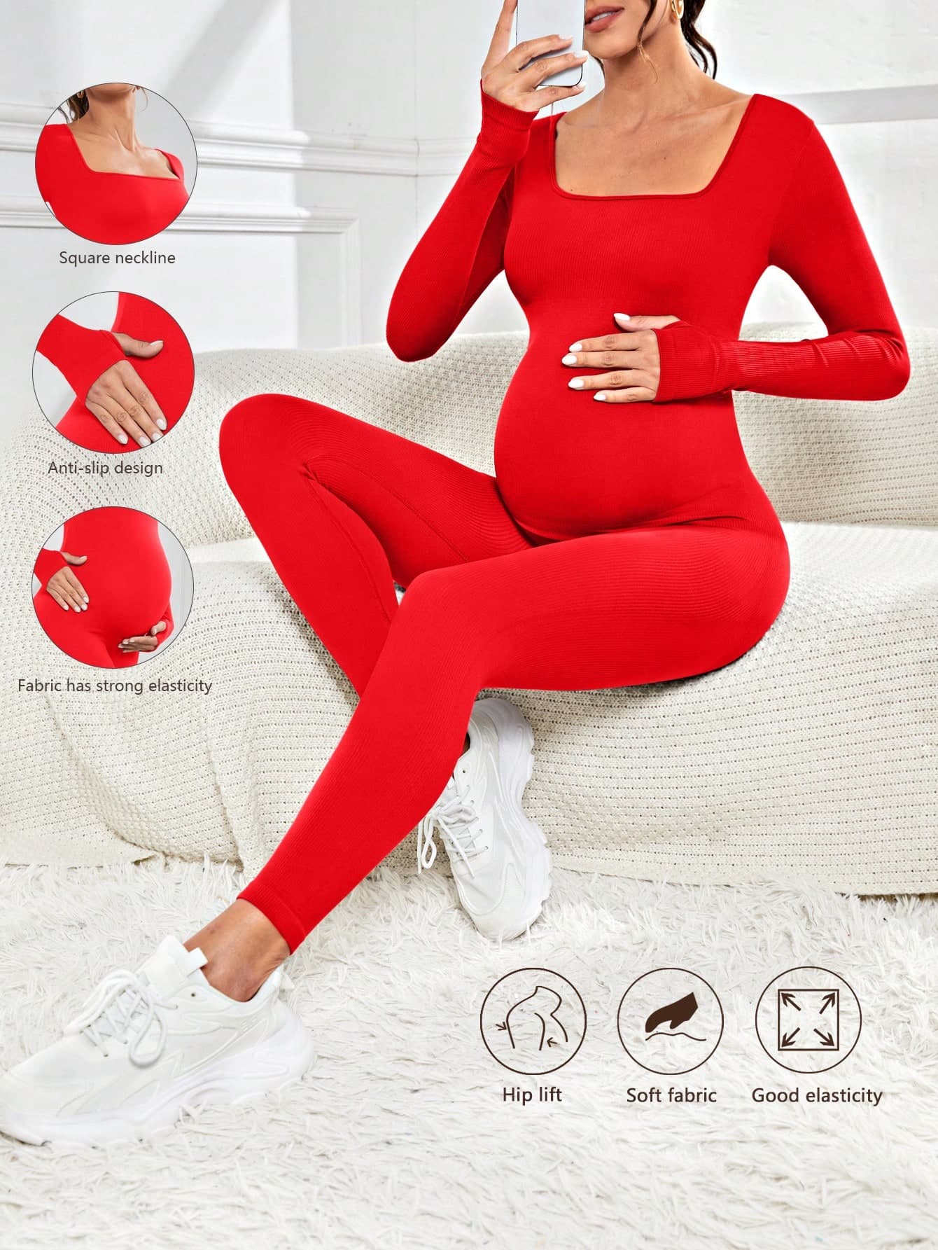 SHEIN Women's Casual, Stylish, Comfortable, Seamless Maternity Sports Jumpsuit