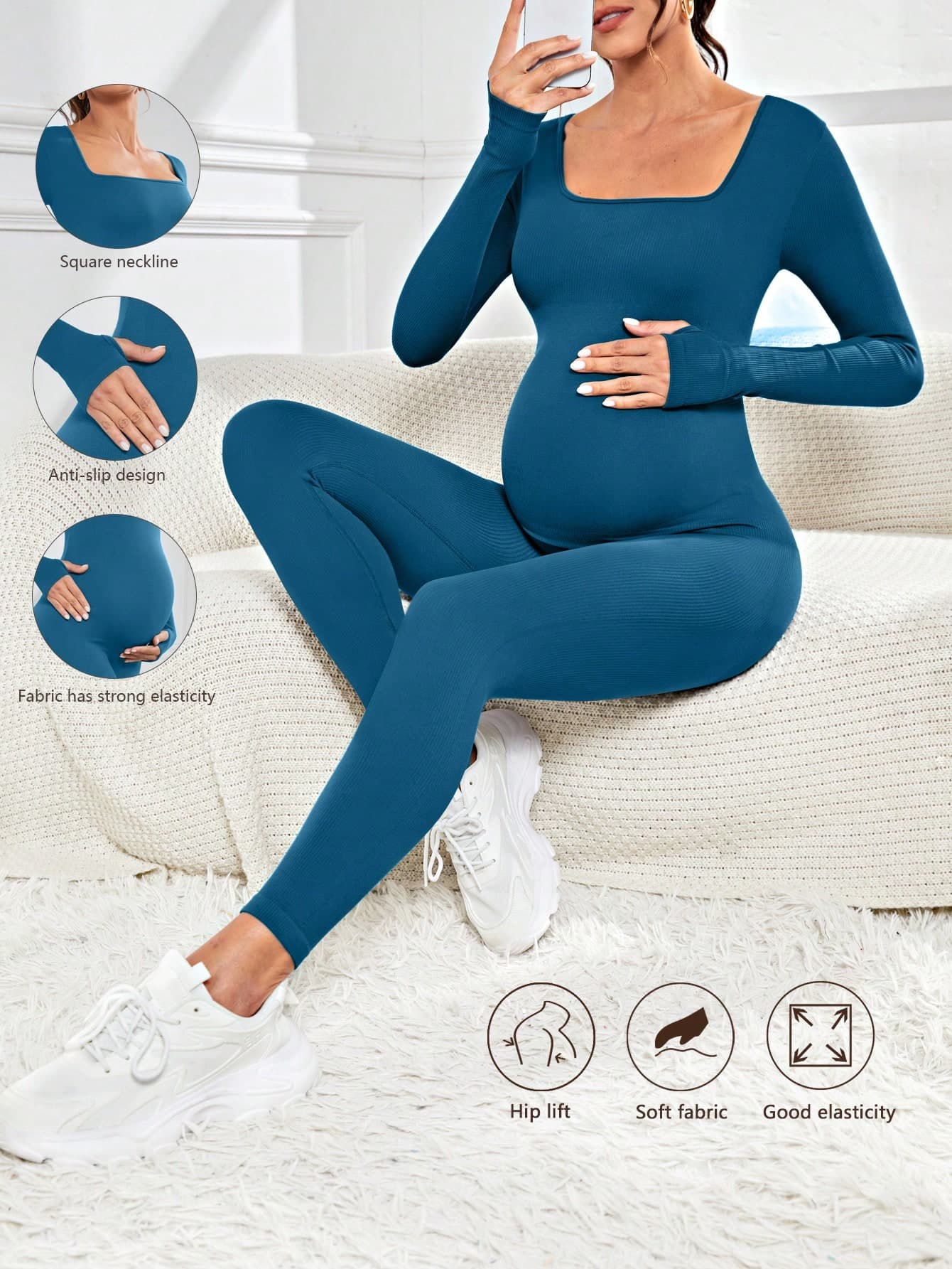 SHEIN Women's Casual, Stylish, Comfortable, Seamless Maternity Sports Jumpsuit