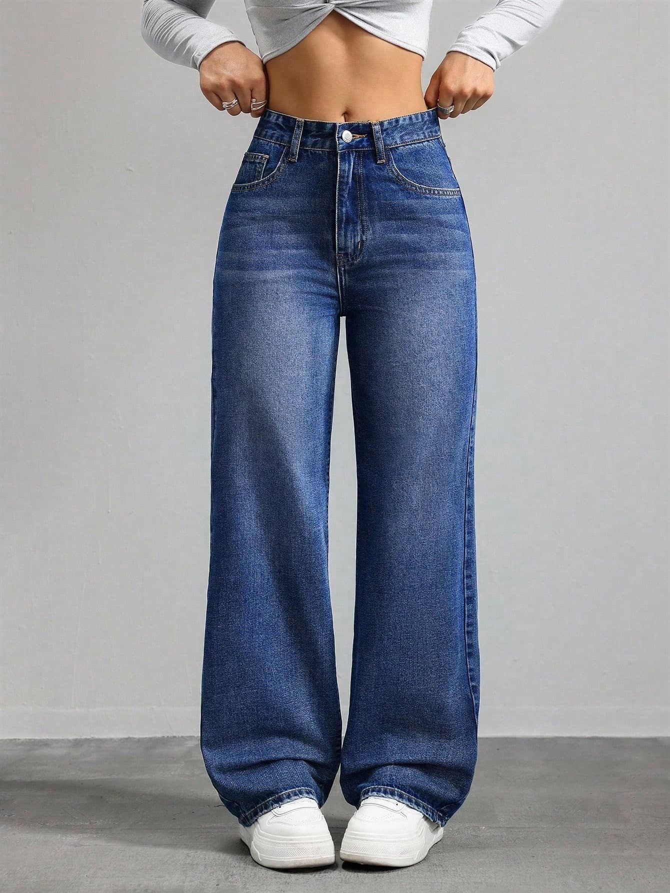 SHEIN Unity Women's Solid Color Minimalist Everyday Denim Jeans