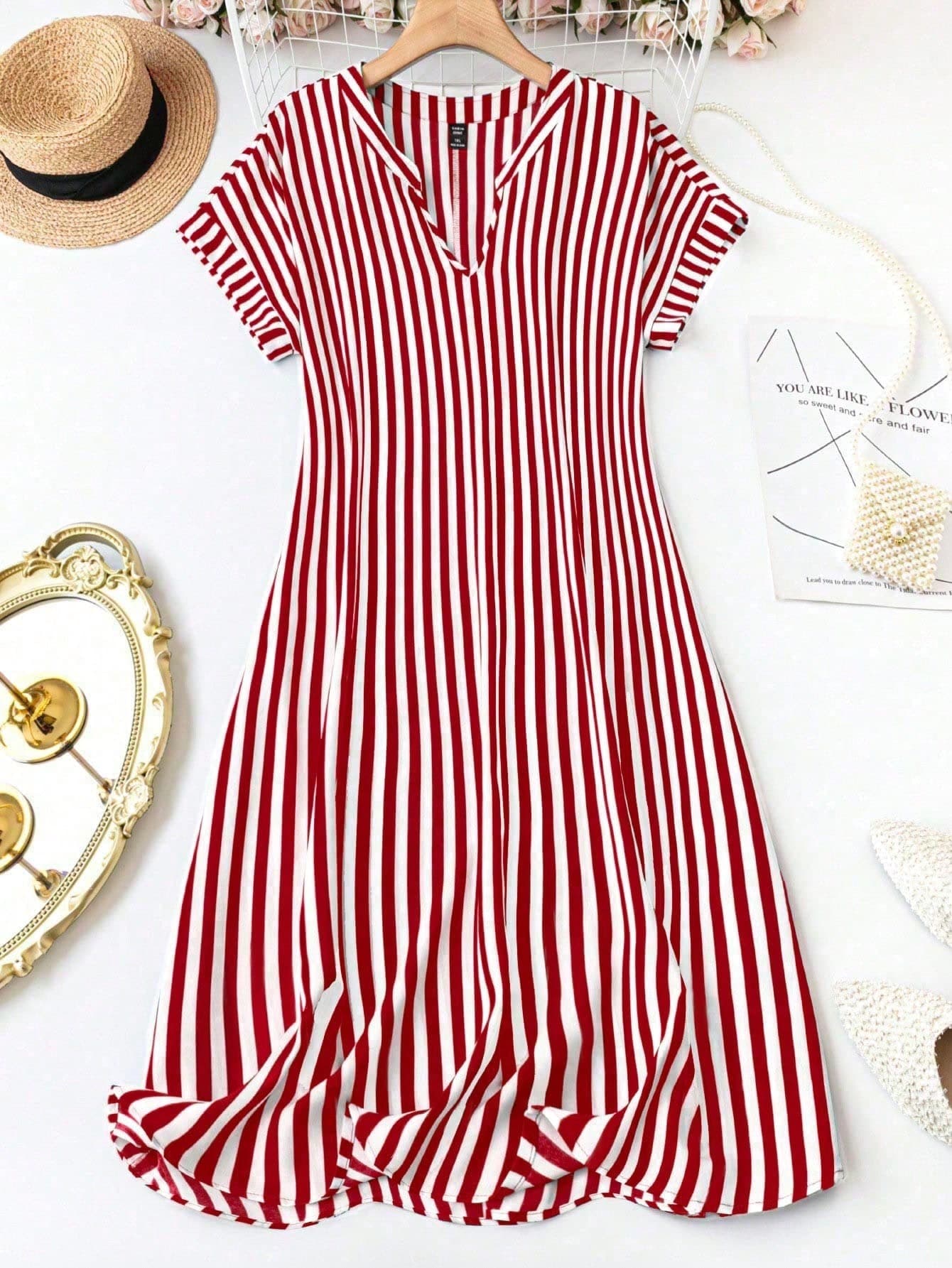 SHEIN Tall CURVE Large-Sized Women's Striped Relaxed And Versatile Dress.