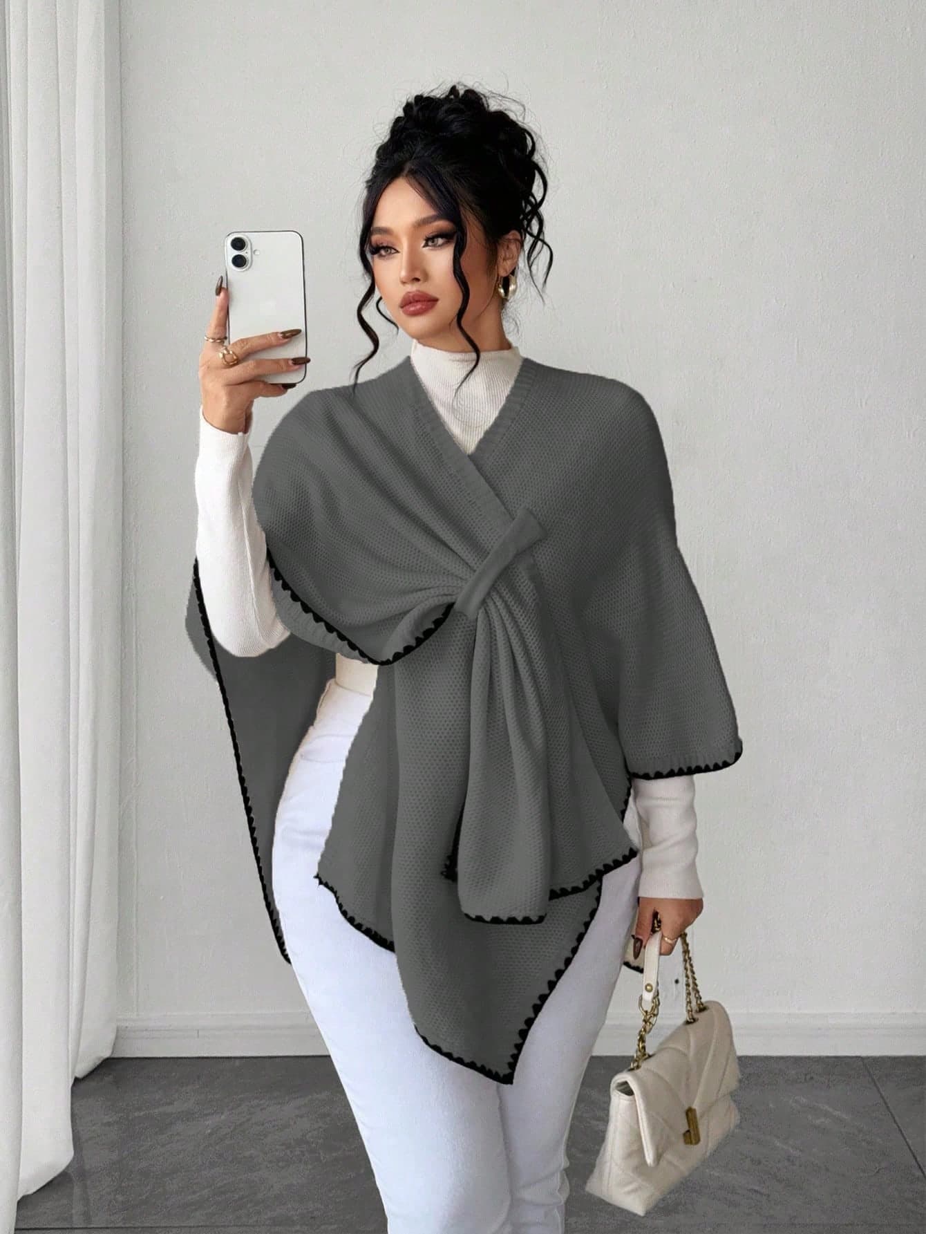 Elenzga Women's Elegant Loose Fit Plus Size Pullover Sweater, Suitable For Outerwear In Autumn/Winter Scarf Top Poncho Top