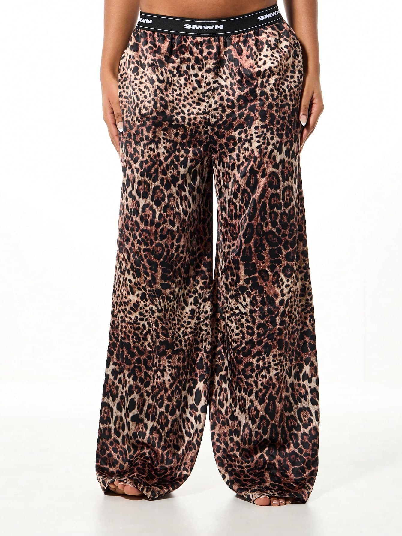 SUMWON WOMEN Leopard Print Wide Leg Palazzo Lounge Pants With Elastic Waistband And Relaxed Fit For Comfort And Style