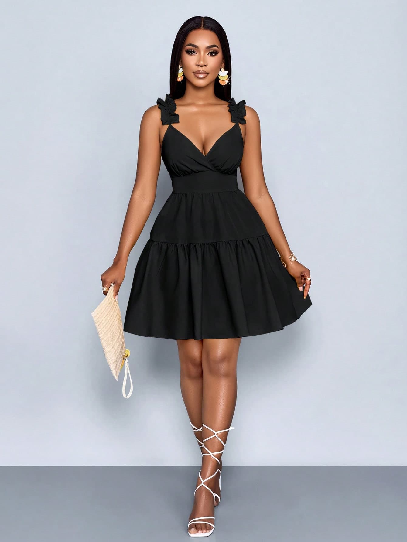 SOLERSUN Women's Spring Summer Fashion Solid Color Loose Casual Back Cut-Out Loose Short Dress,Vacation, Music Festival, Back To School,Romance,Party Outfit