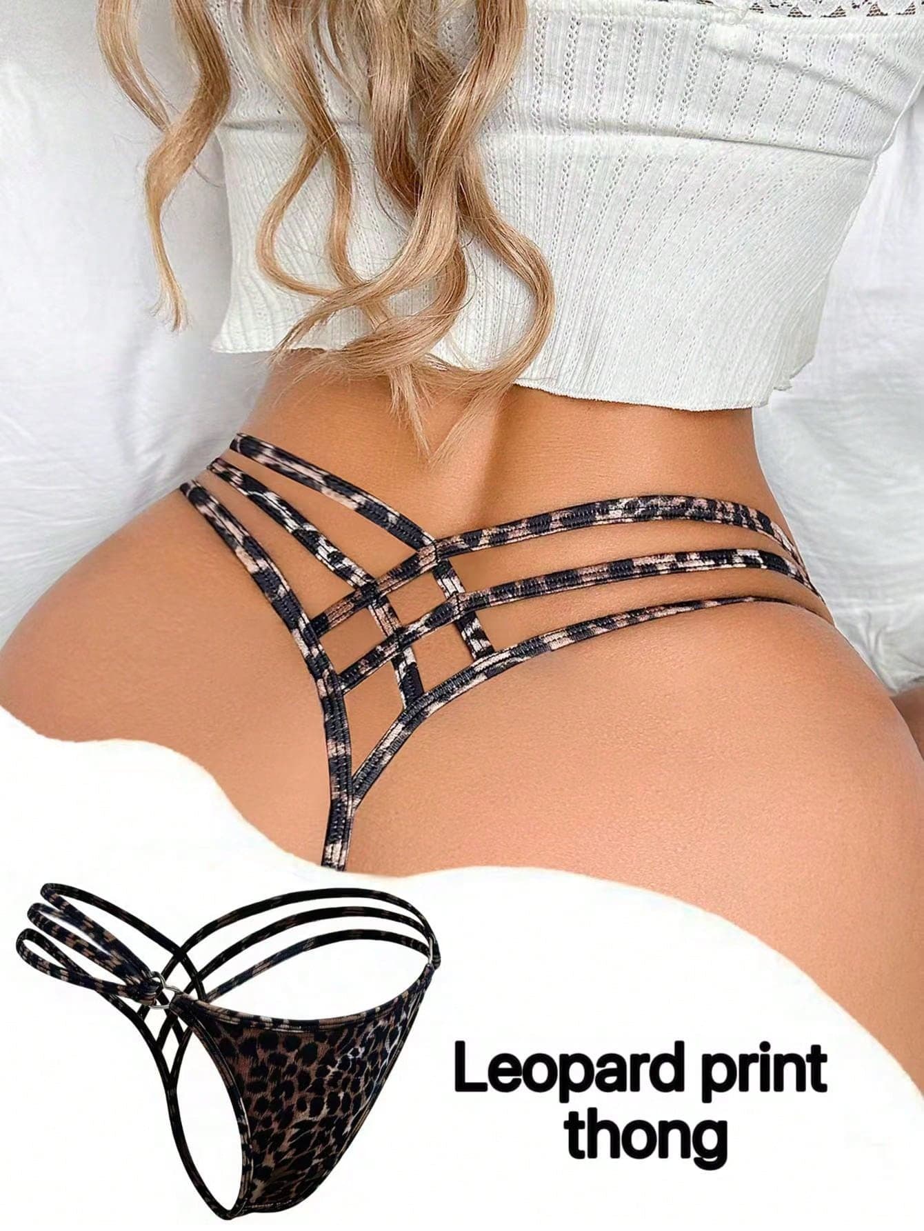 SHEIN 1pc Women's Sexy Hollow Cross Leopard Print G-String Panty