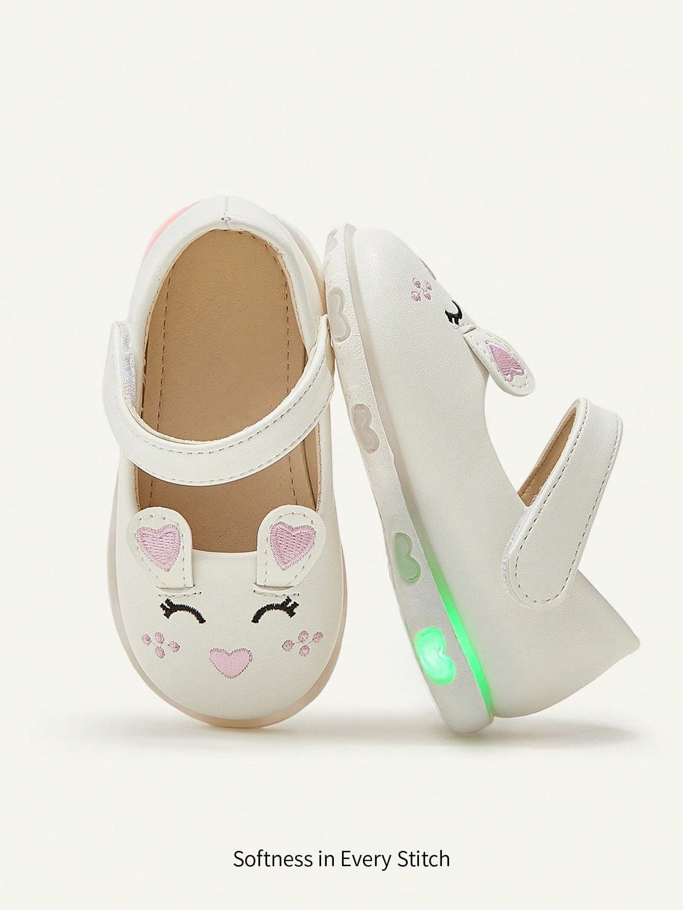Cozy Pixies White Bunny Shoes With Glossy Texture, 3D Rabbit Ear Design, Cute Cartoon, Soft & Comfortable, Fashion Princess Shoes