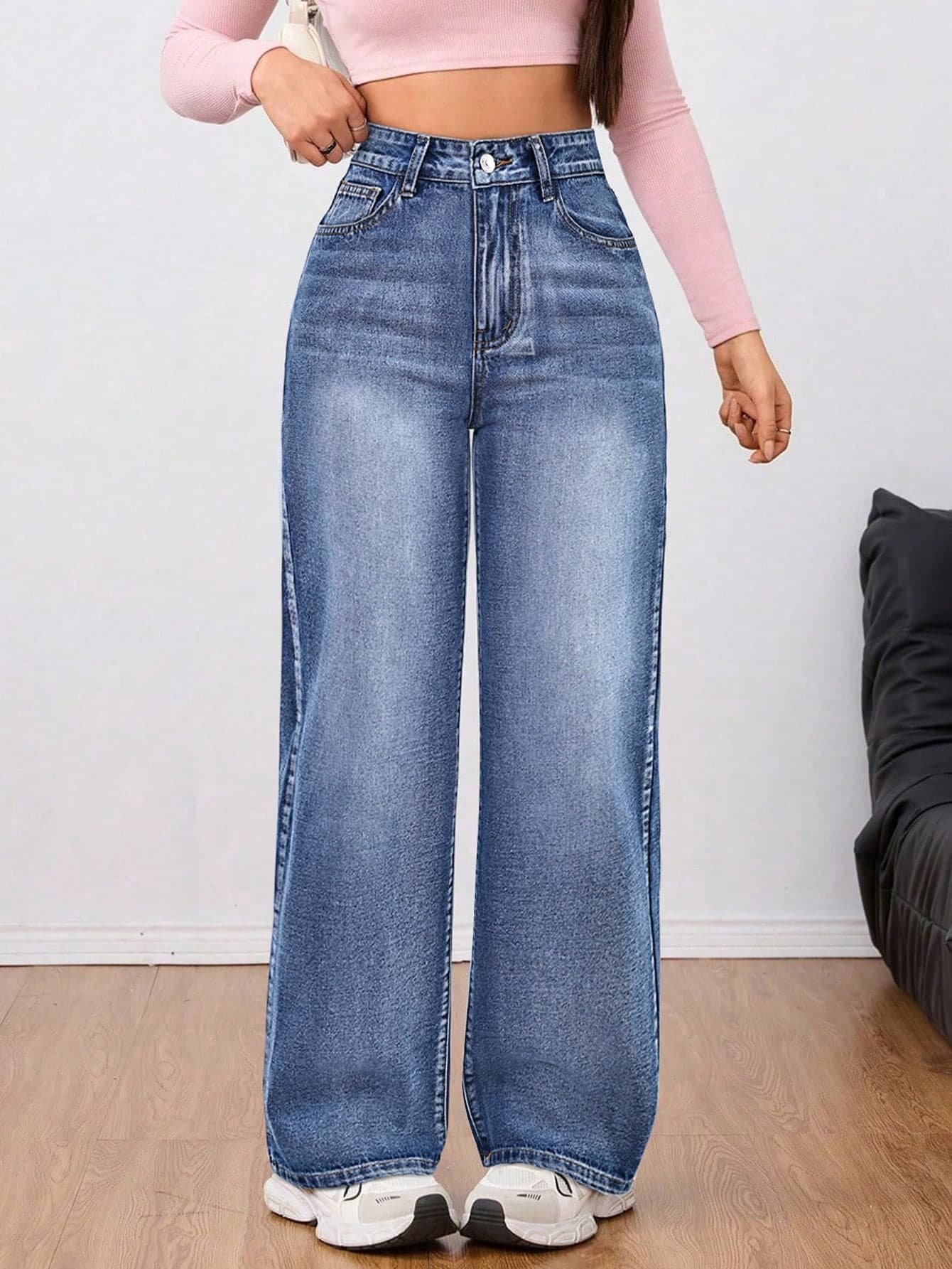 Jeanoix High Waist Straight Loose Blue Casual Streetwear Versatile Daily Wear Jeans Occasion Winter