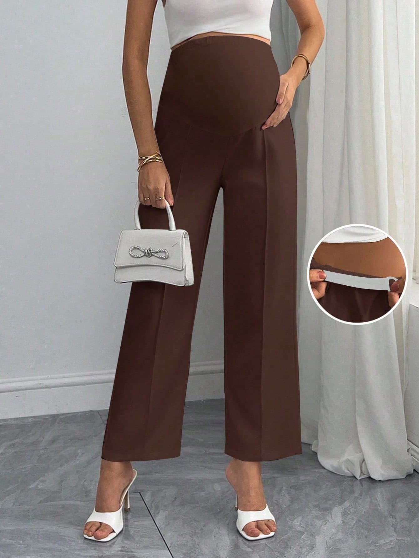 Momance Maternity Solid Color Casual Commuter Gender Reveal Adjustable Elastic Waist Pants Autumn Fall