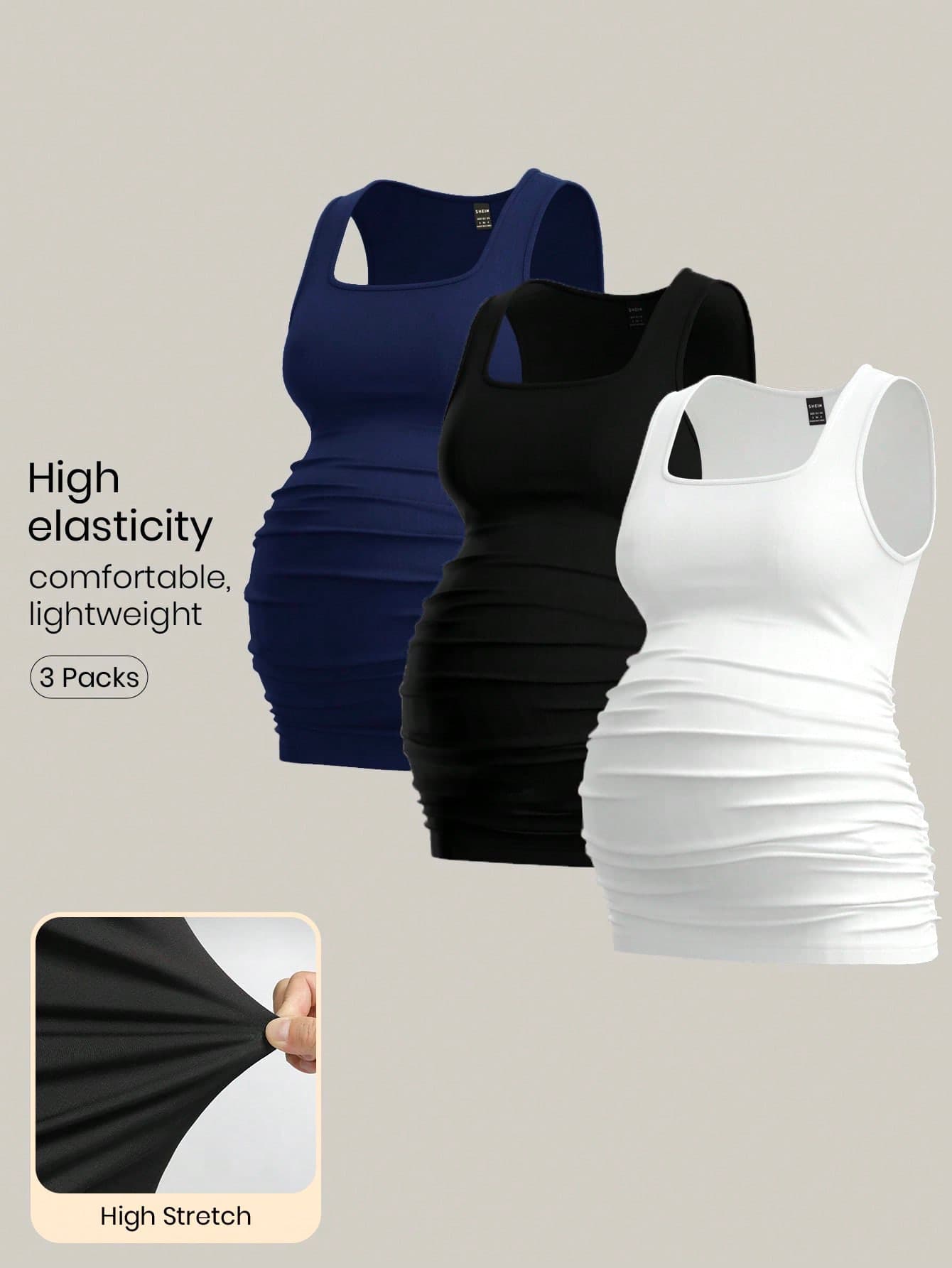 Modmama 3pcs Maternity Women's Solid Color Slimming Tank Tops, Casual & Simple, Perfect For Summer