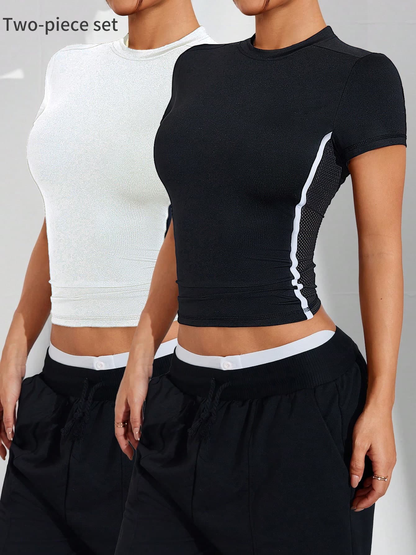 Velisys Velisys Women's Yoga Fitness Workout T-Shirt,Tight-Fitting,Slim Fit Side Mesh Short Sleeve Top,Black And White,Summer,Athleisure,Gym,Side White Stripes