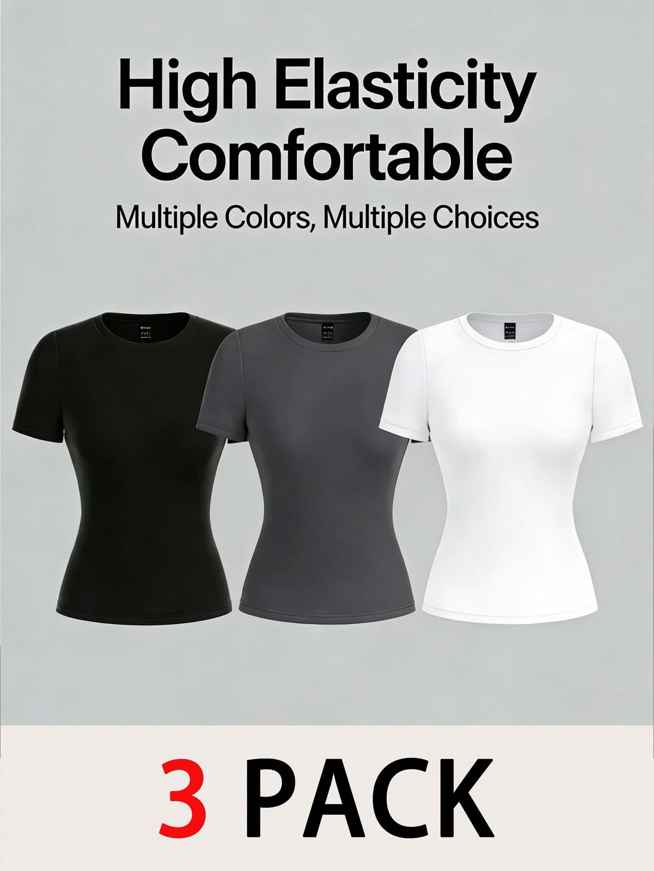 SHEIN Tall 3pcs Women Casual Crew Neck Bodycon Long Sleeve T-Shirt Set, Suitable For Spring/Summer, Tall Women