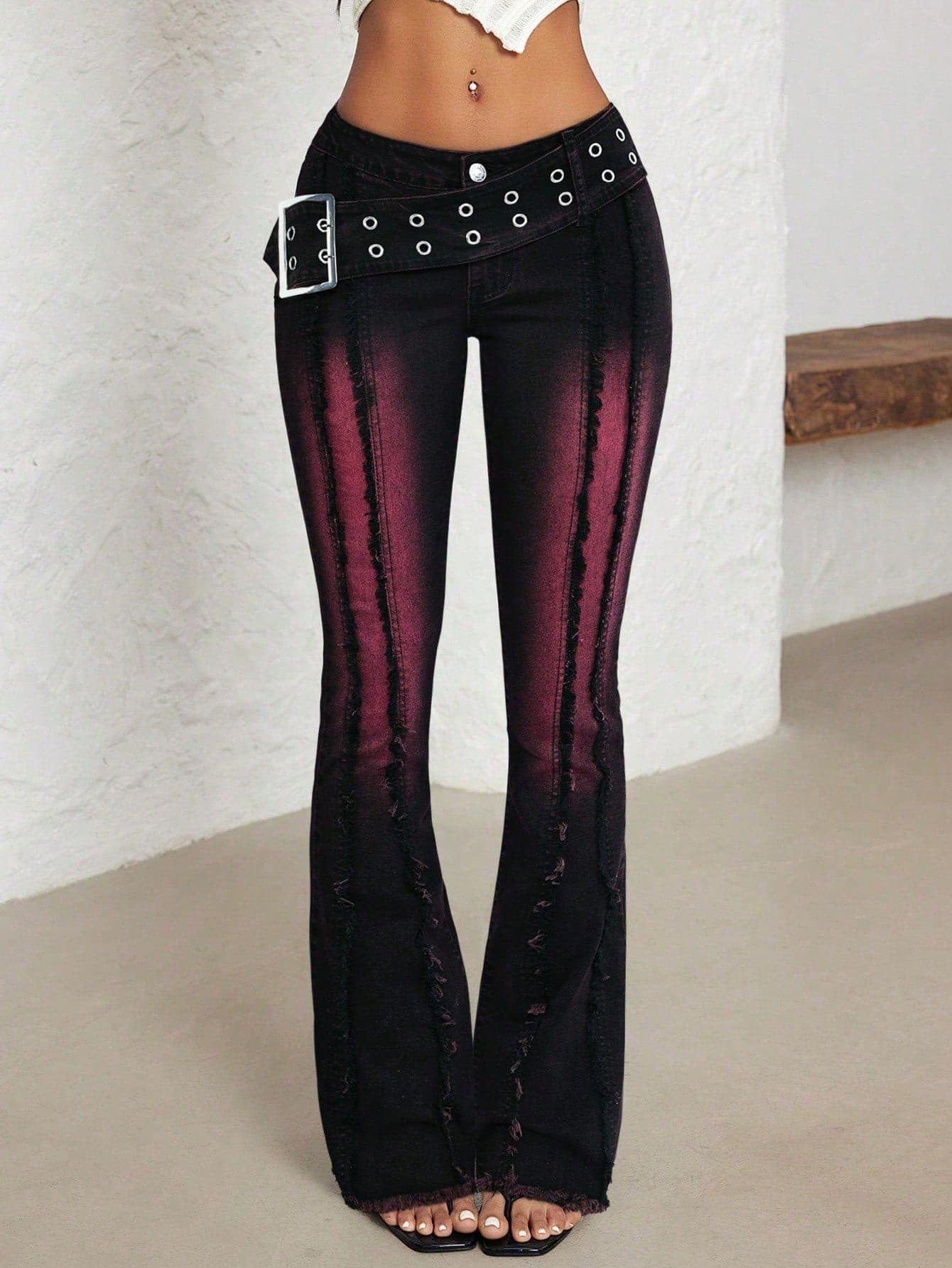 SHEIN Unity Plus Size Women's Fashionable Y2K Style Washed Elastic Flare Leg Pants