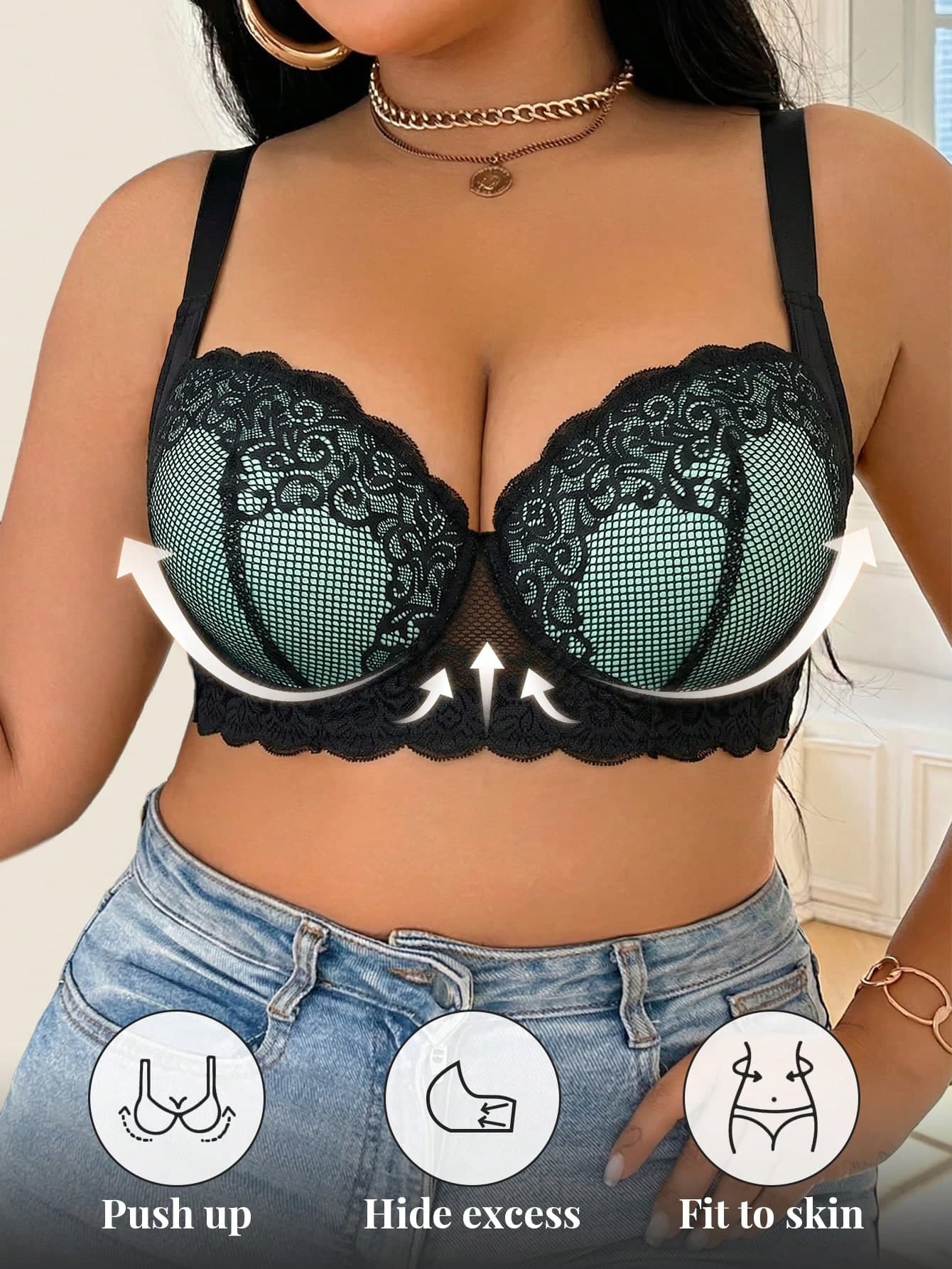 LustreForm 1pc Plus Size Lace Comfortable Seamless Padded Underwire Bra