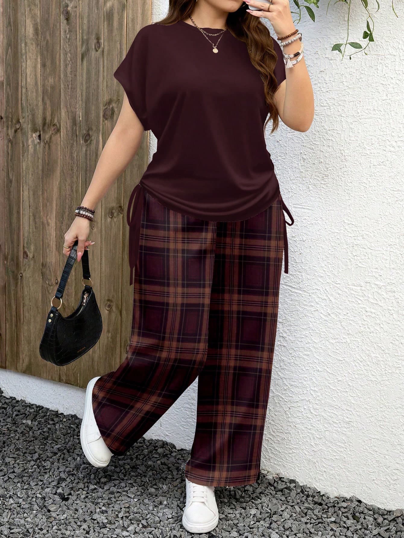 EMERY ROSE Casual Minimalist Leopard Print Plus Size 2 Pieces Set, Suitable For Summer Spring