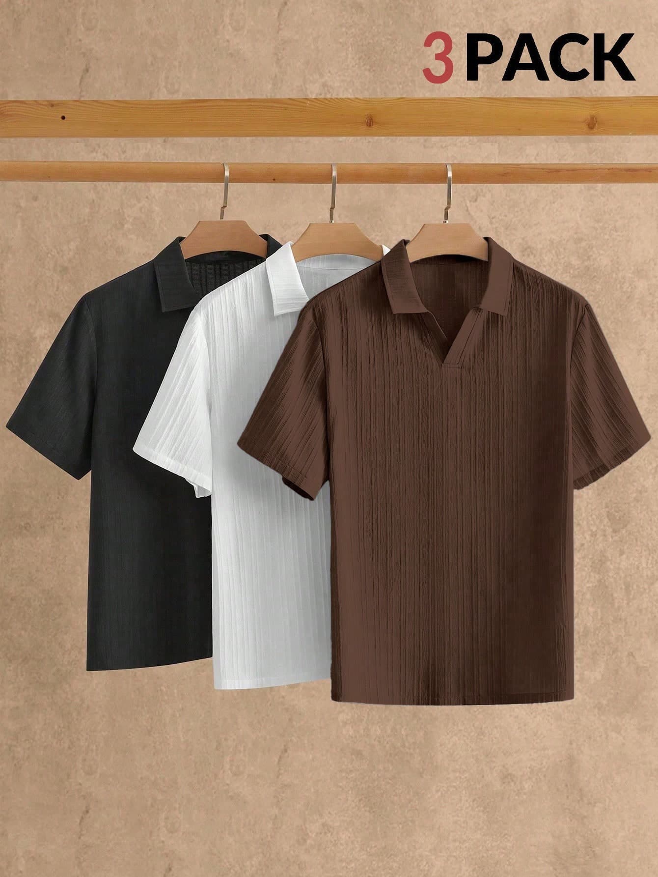 AKNOTIC 3 Pack Men's Short Sleeve Polo Shirt Multi-Pieces Set, Black, White, Brown, Summer Casual Wardrobe Staple, Smart Casual, Office Commuting, Father's Day Gifts, Football