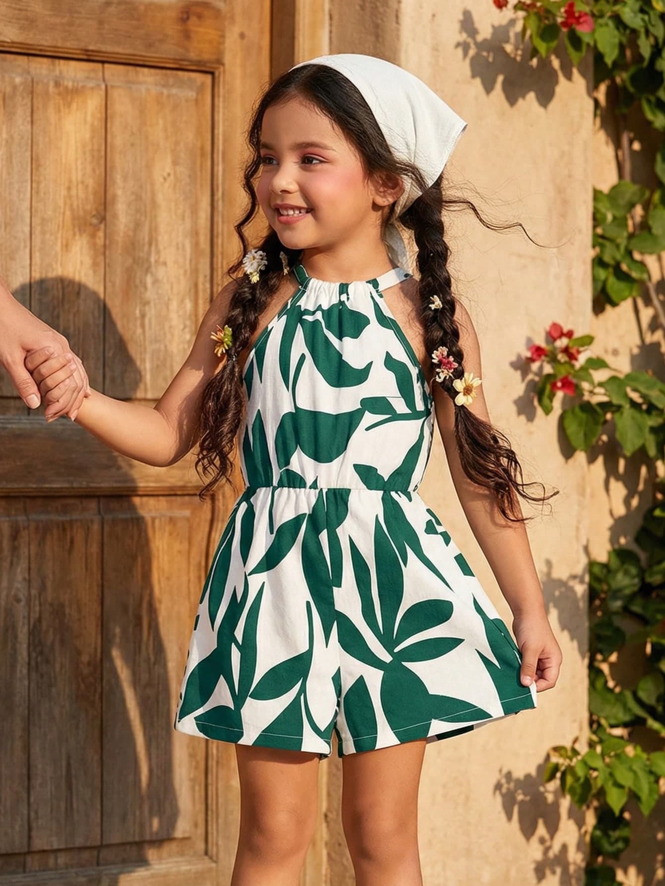 Elladie kids Young Girl Summer Casual Floral Print Halter Romper