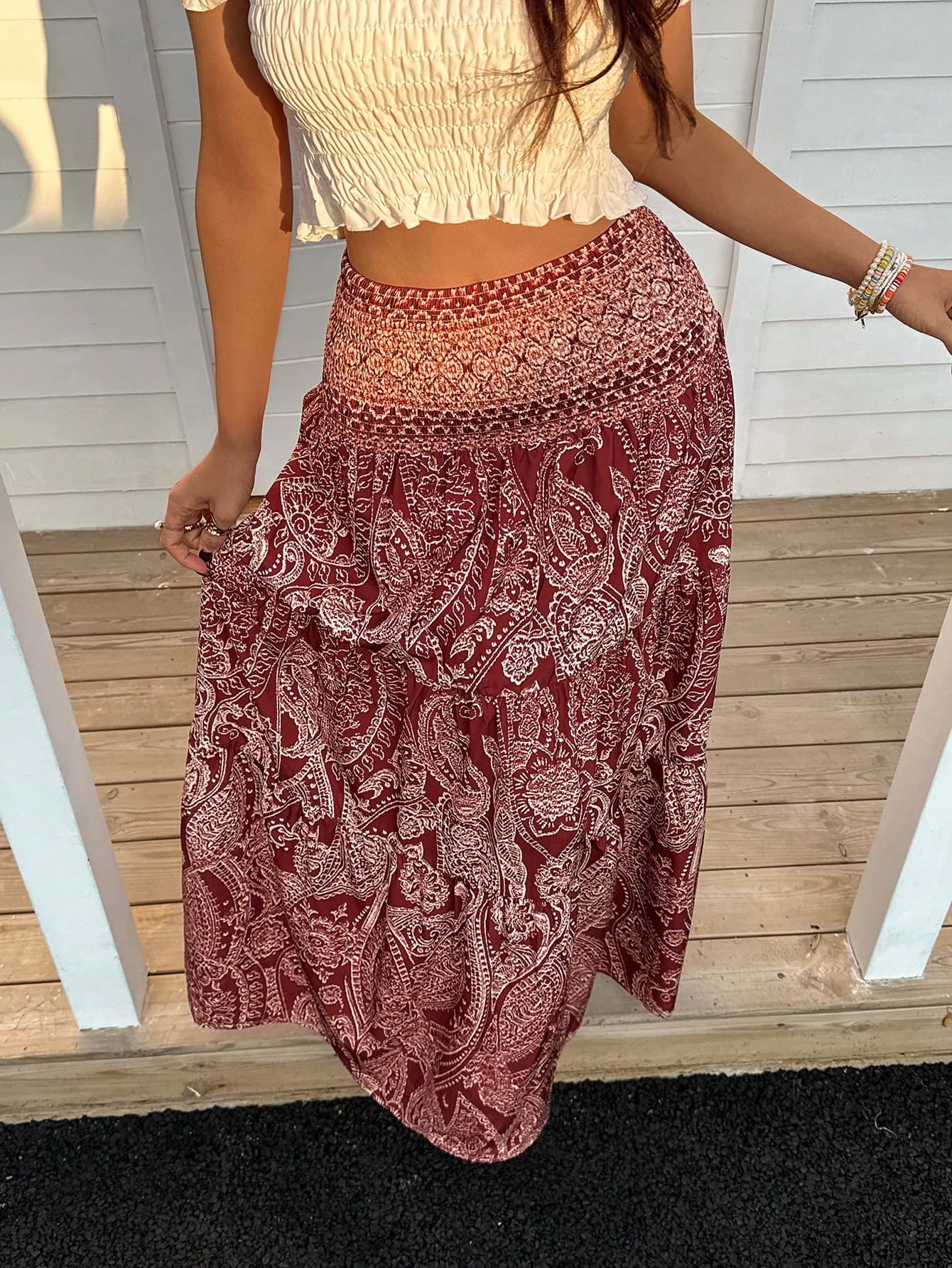 Sunnyshic Women's Bohemian Print Skirt, Casual Holiday Daily Wear, Spring/Summer