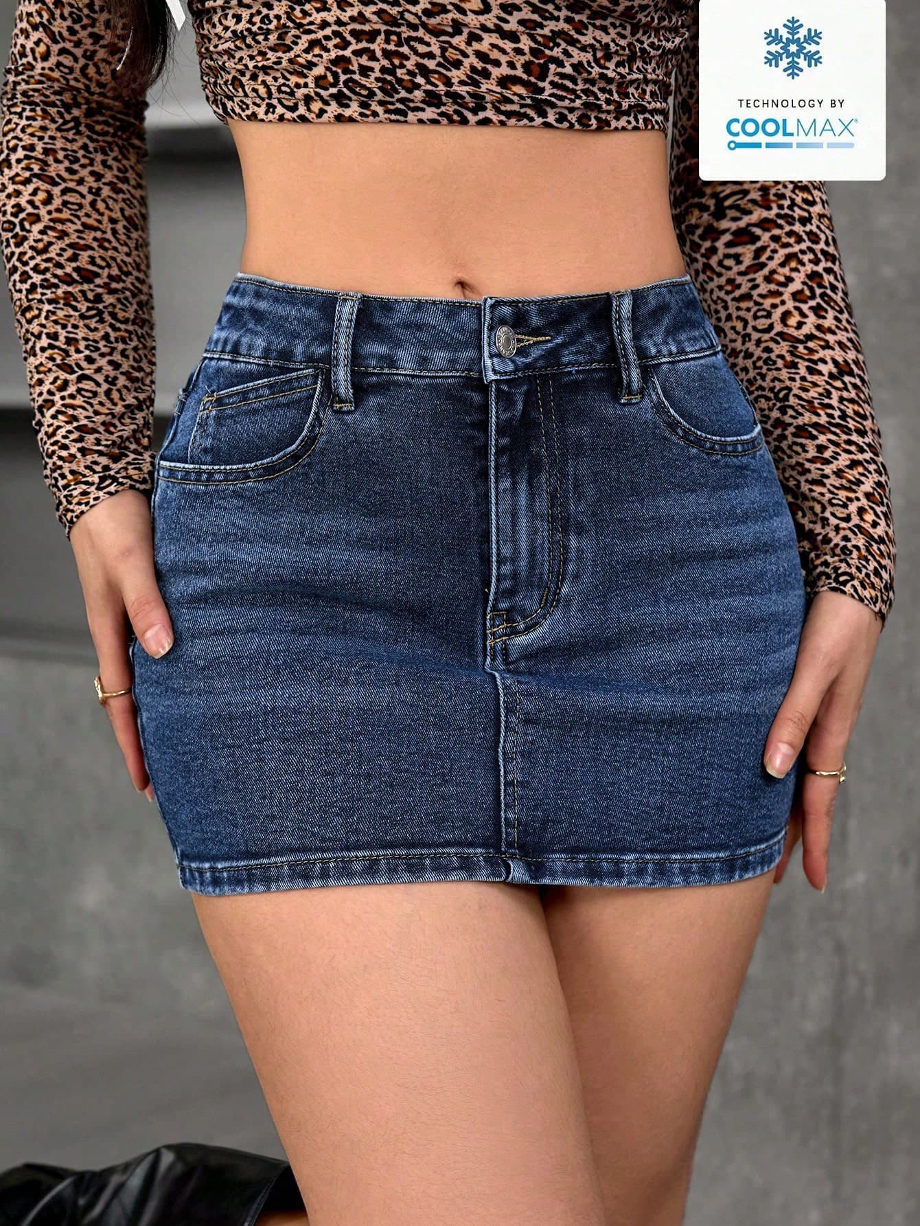 SHEIN PETITE Slim Fit Casual Denim Skirt With Belt Loops ,Petite Women
