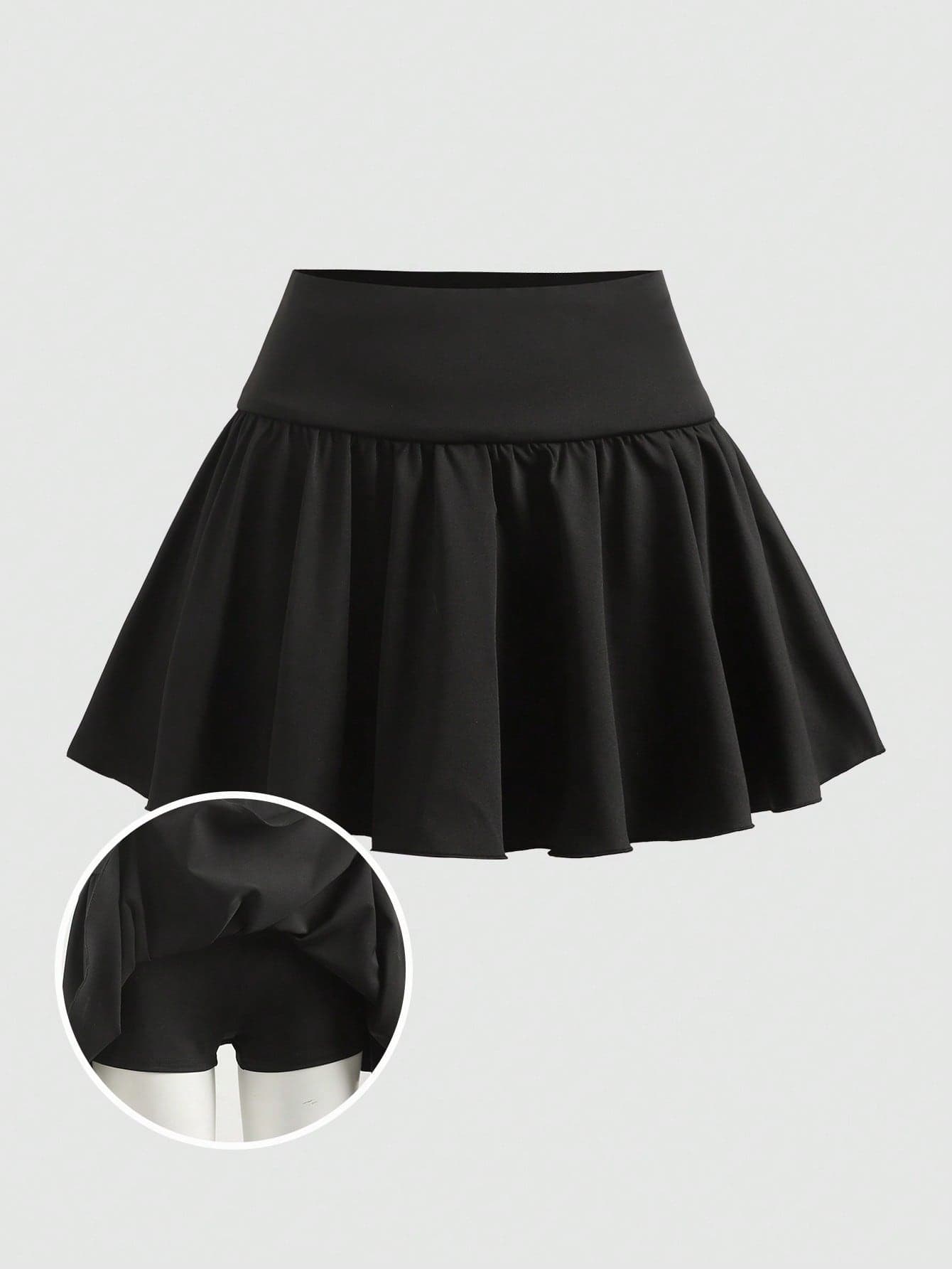 Girlism Kids Teen Girls Casual,Sports,School,Back To Black Built-In Leggings A-Line Ruffle Hem Mini Skirt,Spring And Summer For Tennis Skort