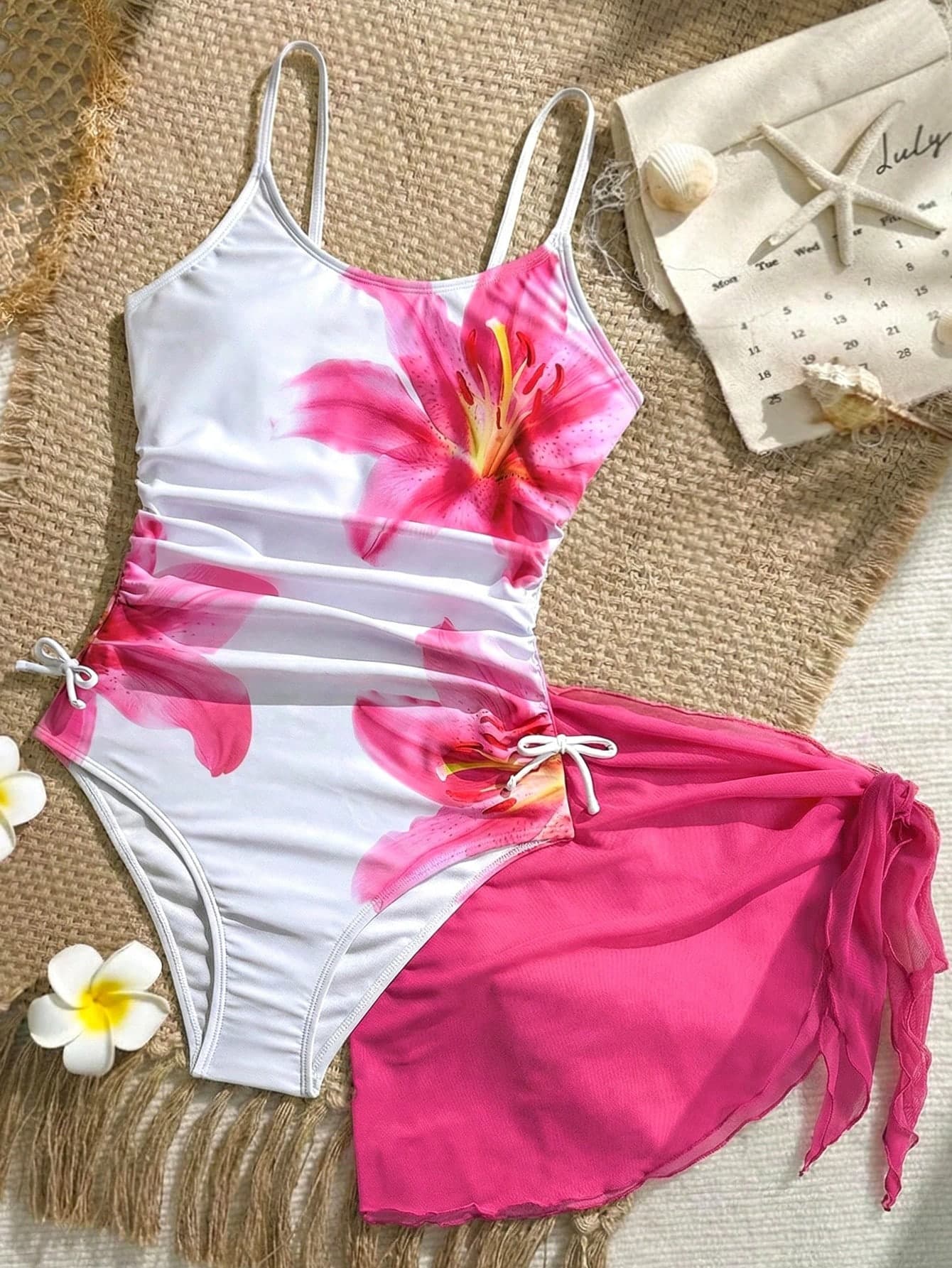 SHEIN Tween Girl Floral Print Tankini Swimwear And Mini Skirt Set,Suitable For Beach Vacation,Pool Party,Outfit Outfits Cruise Girls Summer Holiday