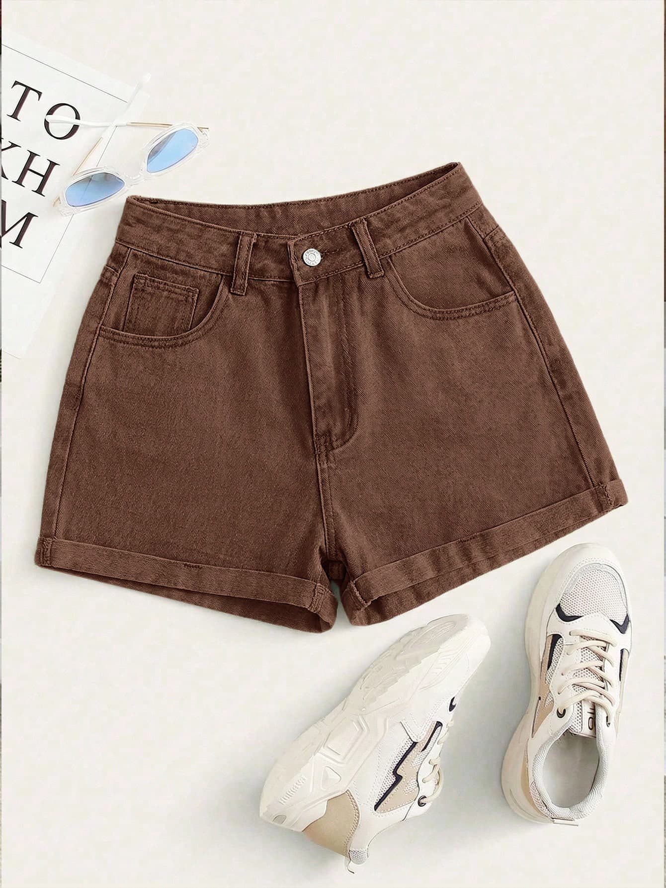 GlowEve Summer Rolled High-Rise Denim Shorts