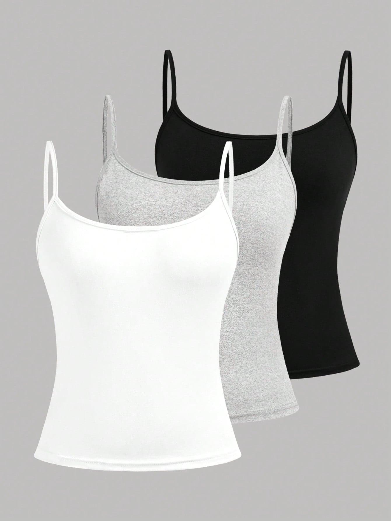 Girlism 3pcs/Set Casual Fitted Camisole Tank Top,Suitable For Spring,Summer,Autumn And Winter Girls Tanks Multipack Cami 3 Pack Tops Teen