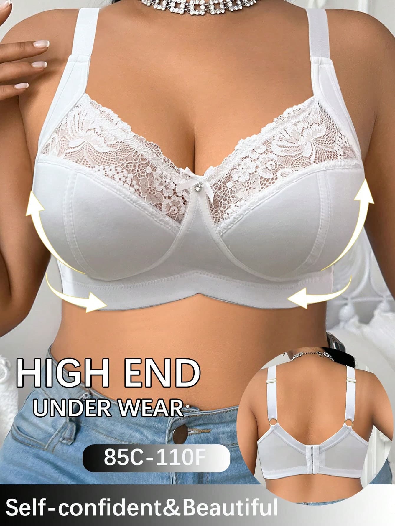 DesireSculpt 1pc Plus Size Lace Patchwork Wireless Bra