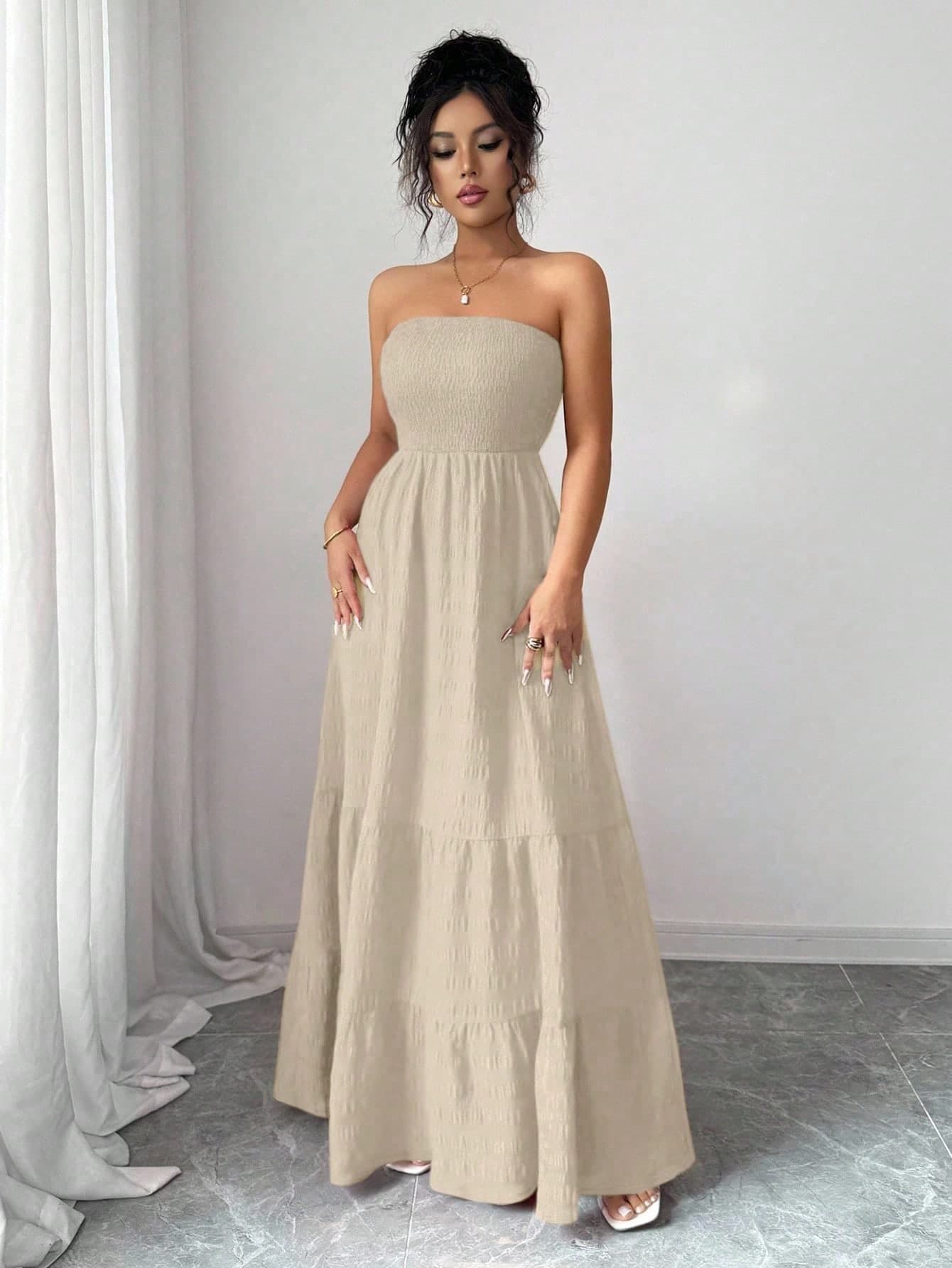 Rafferiza INS Style Strapless Casual Vacation Dress For Women, Summer